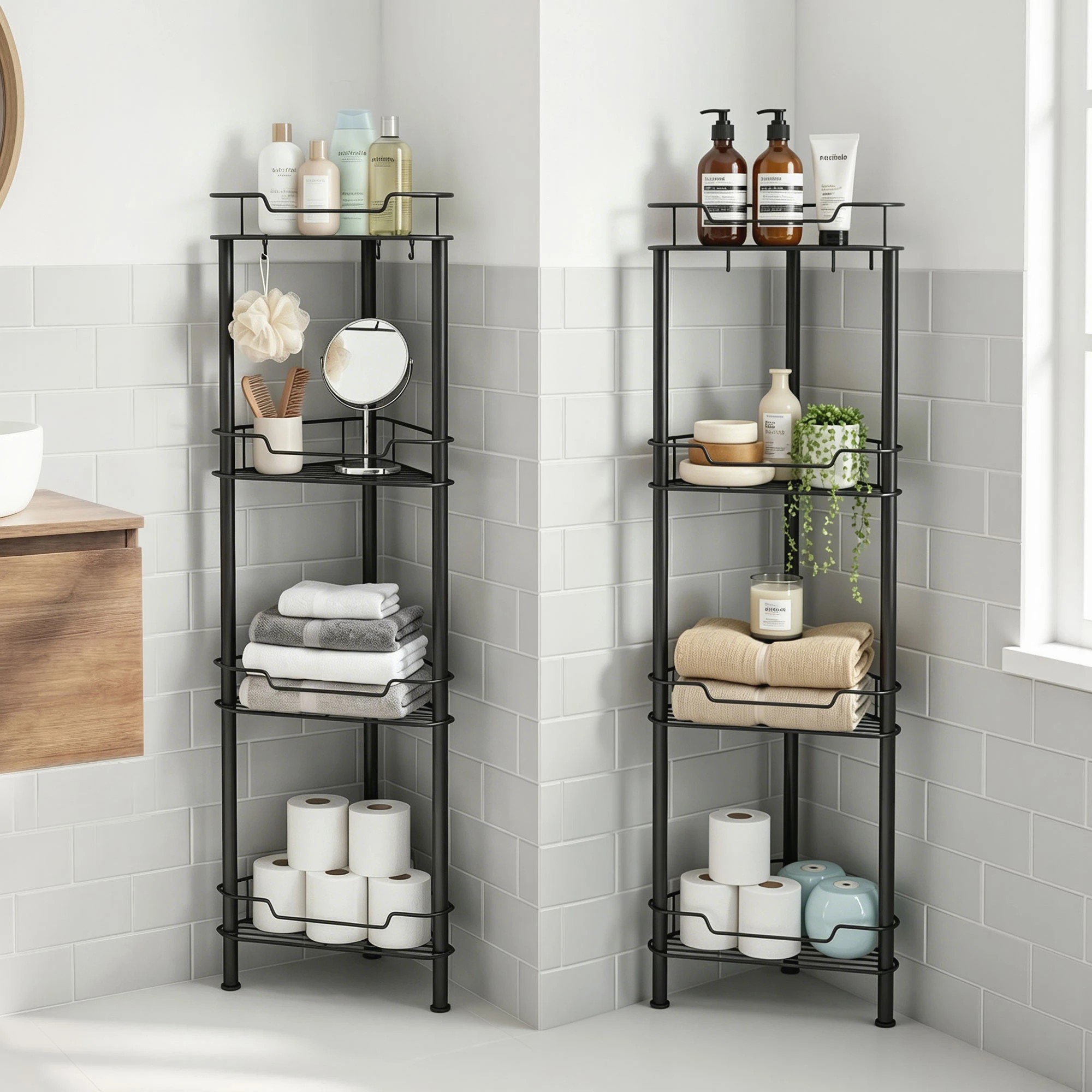 9 Artiss 2x Floor Standing Shower Caddy 4 Tier Rustproof Bathroom Storage - Black, 9 of 10