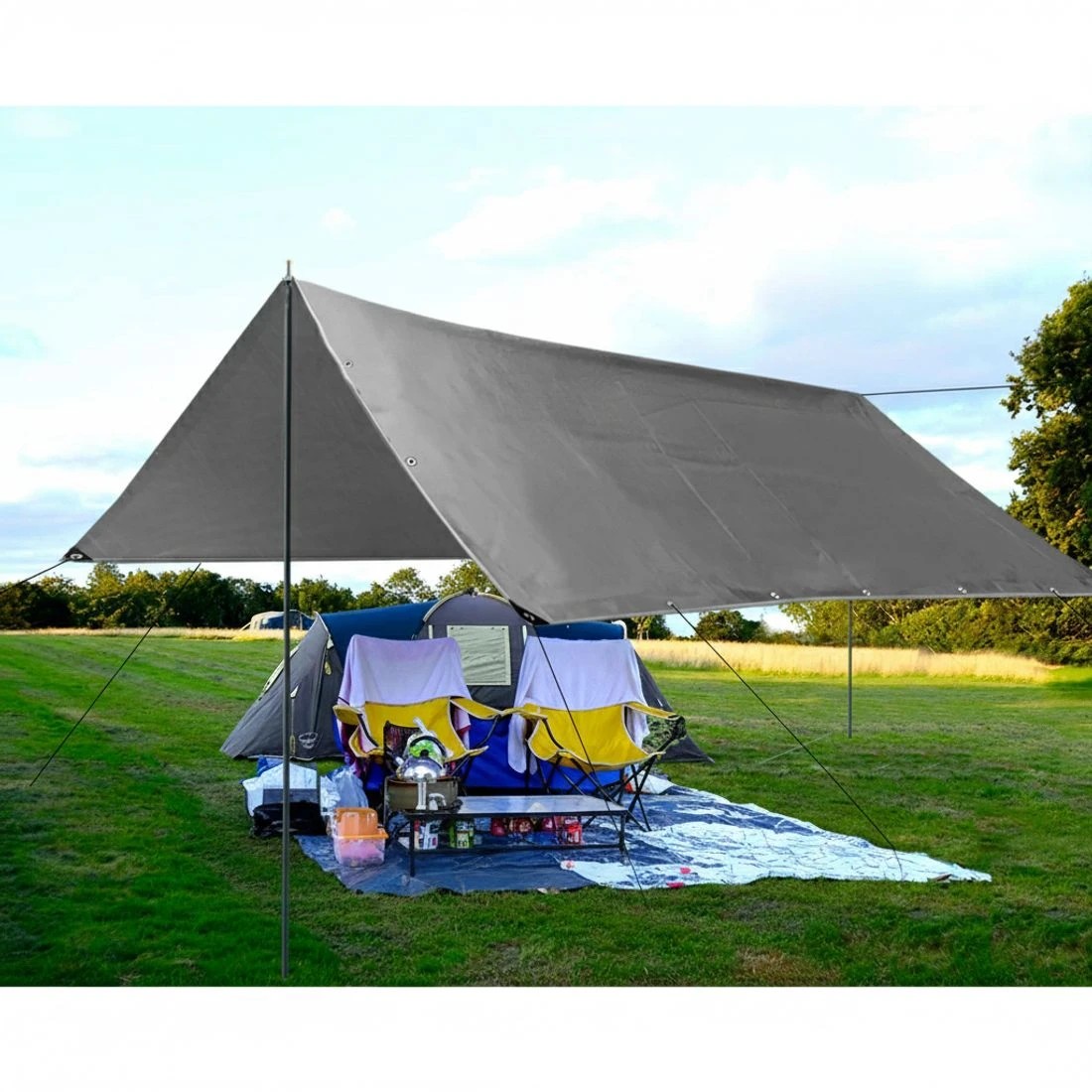 4 Instahut Tarp Tarpaulin 3x4.5m Canvas Camping Heavy Duty Sun Cover - Silver, 4 of 7