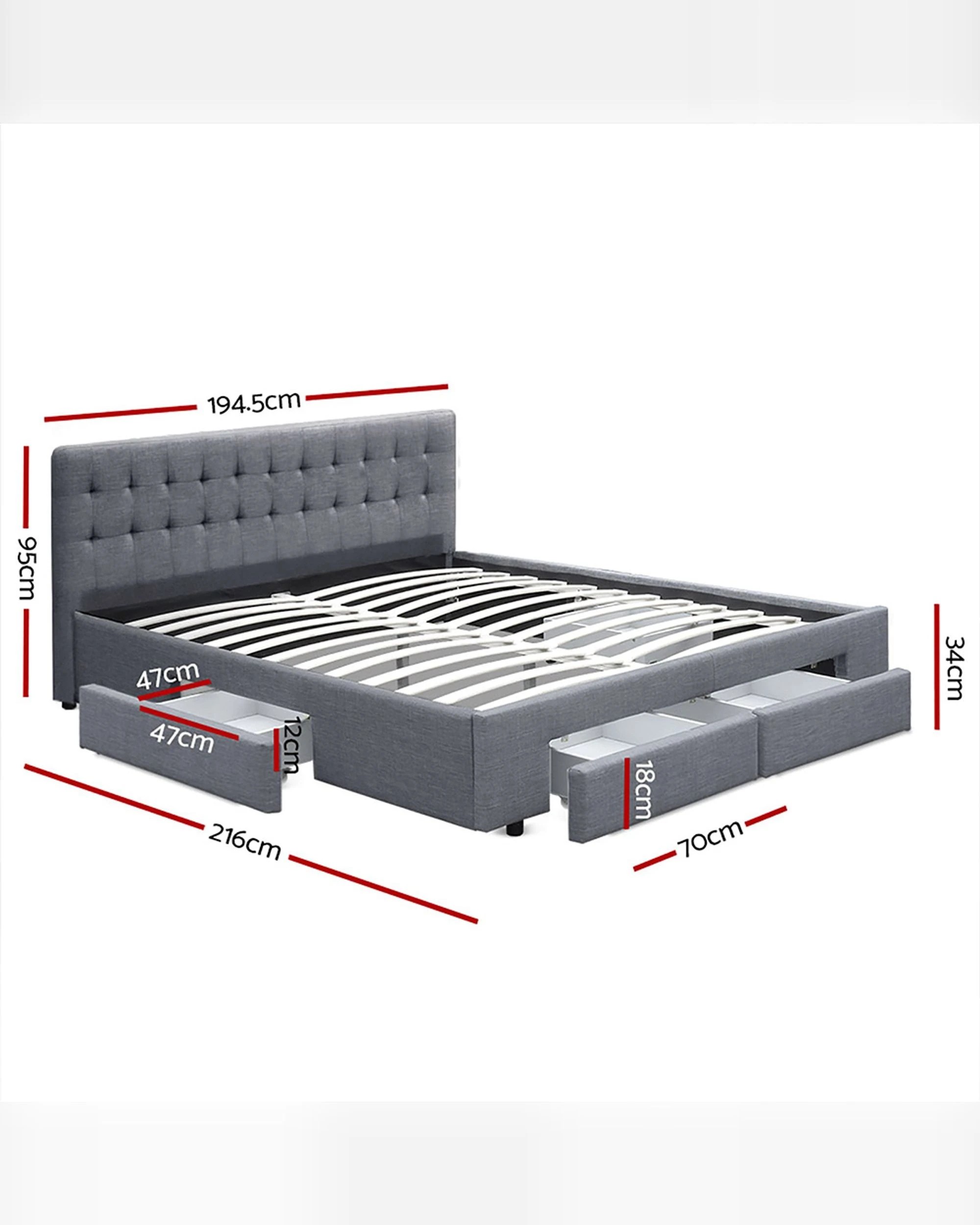 2 Artiss Bed Frame King Size with 4 Drawers  AVIO - Grey, 2 of 8