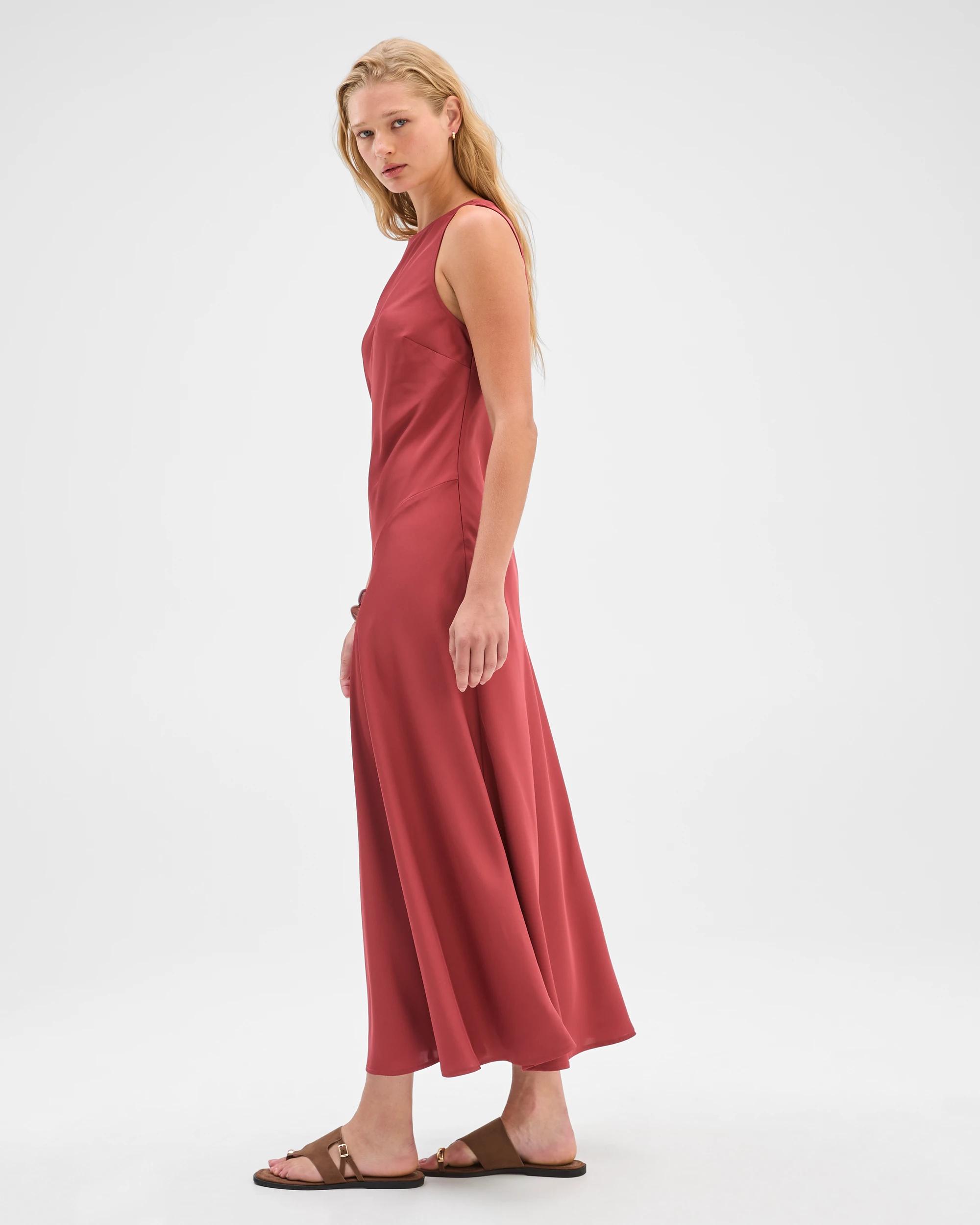 5 Preview Sleeveless Cowl Neck Asymmetric Hem Midi Dress POMEGRANATE, 5 of 7