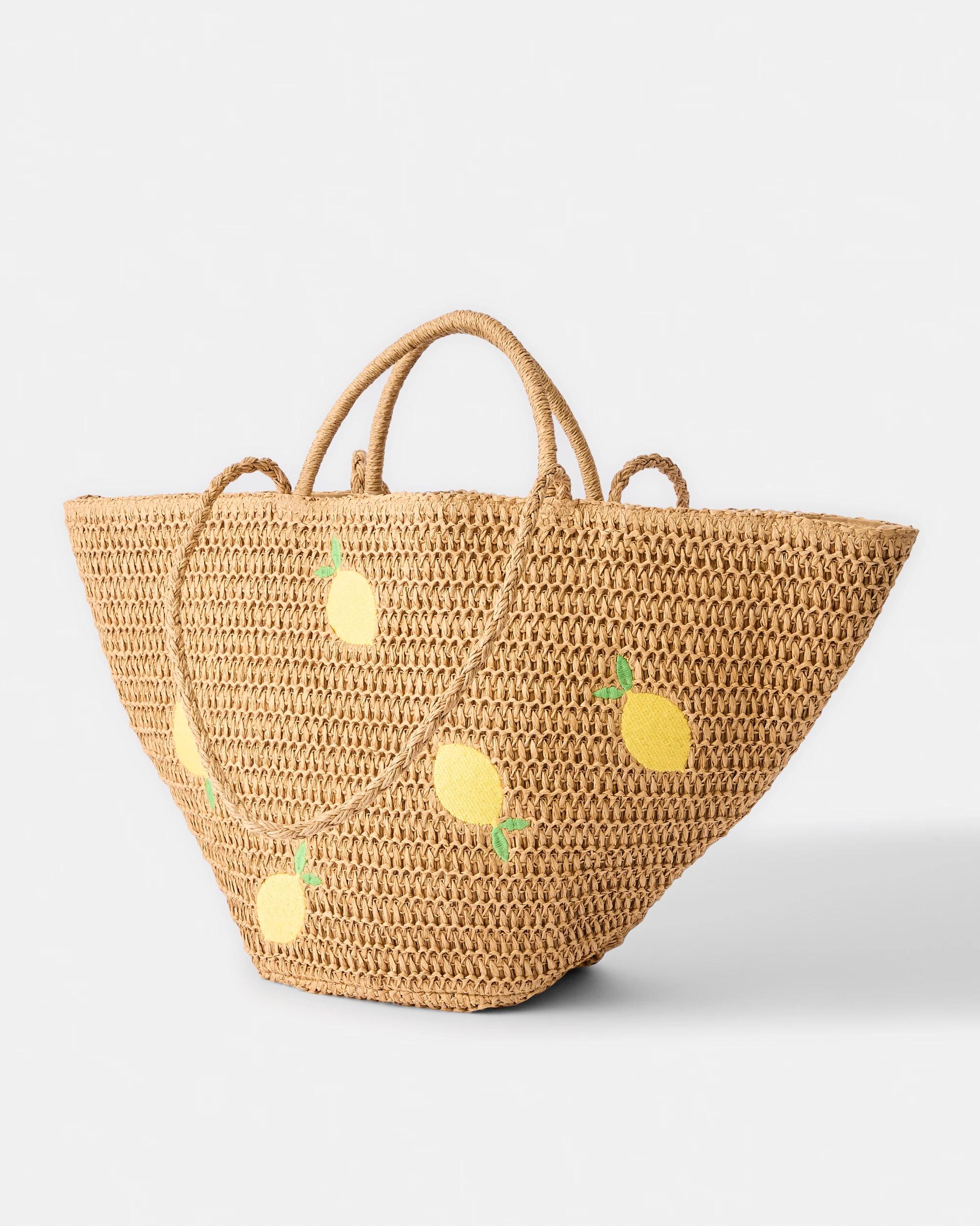 2 Basket Straw Tote Bag Lemons, 2 of 5