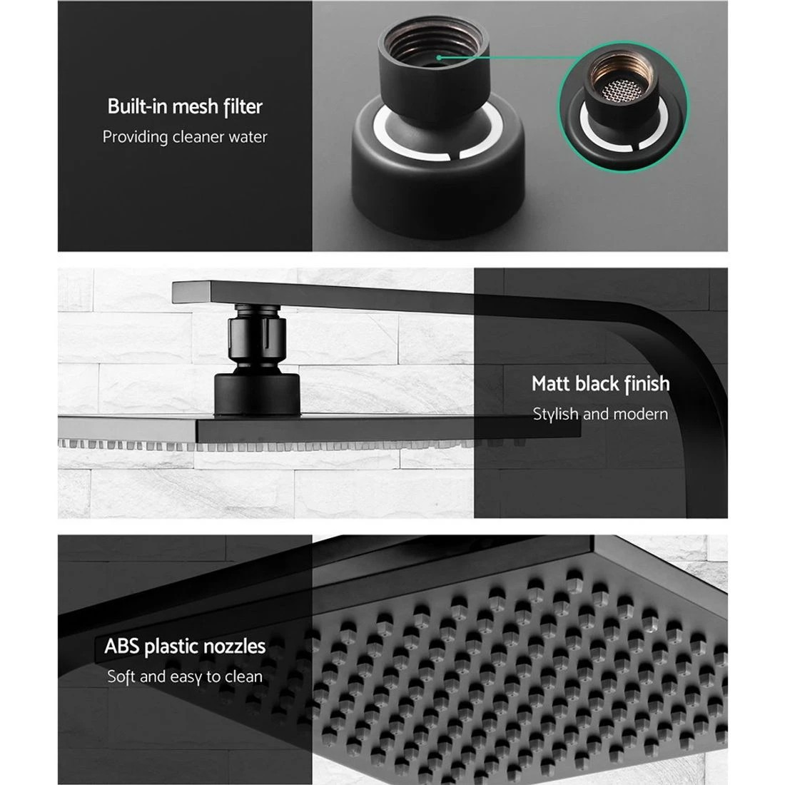 2 Cefito 8'' Rain Shower Head W Arm Square High Pressure - Black, 2 of 5