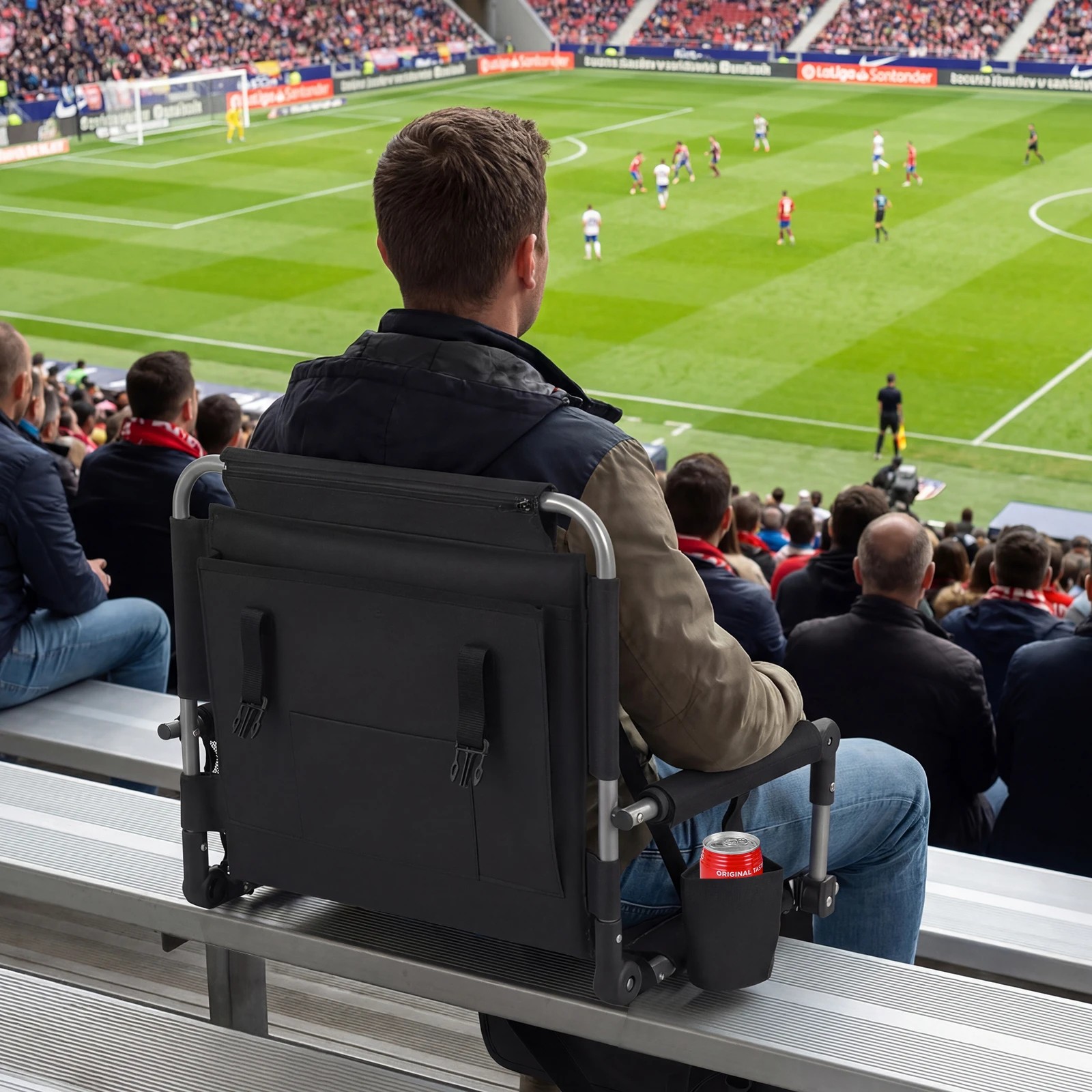 4 Costway Foldable Stadium Seat 54CM Bleacher Chair w/Back Support & Padded Cushions Portable Chair - Grey, 4 of 4