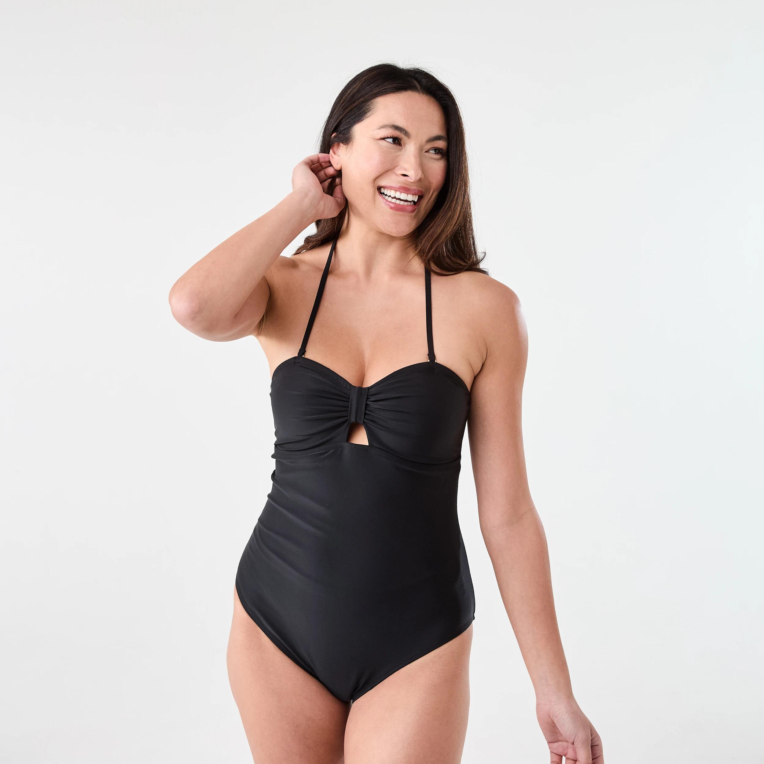 2 Knot Front One Piece Swimsuit BLACK, 2 of 8
