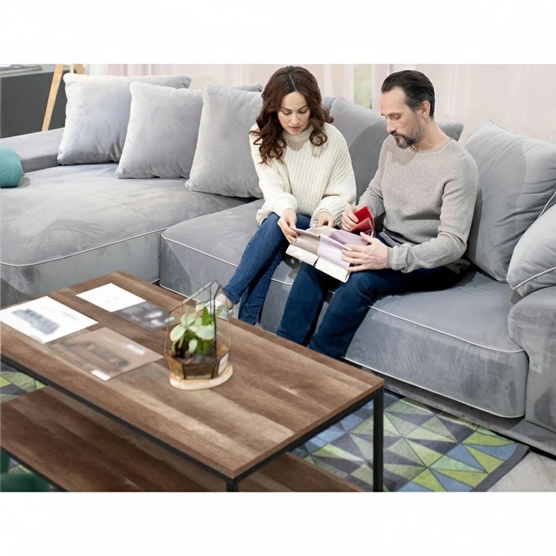 8 Artiss Coffee Table Rectangular 93CM Walnut Olin - Multi, 8 of 8