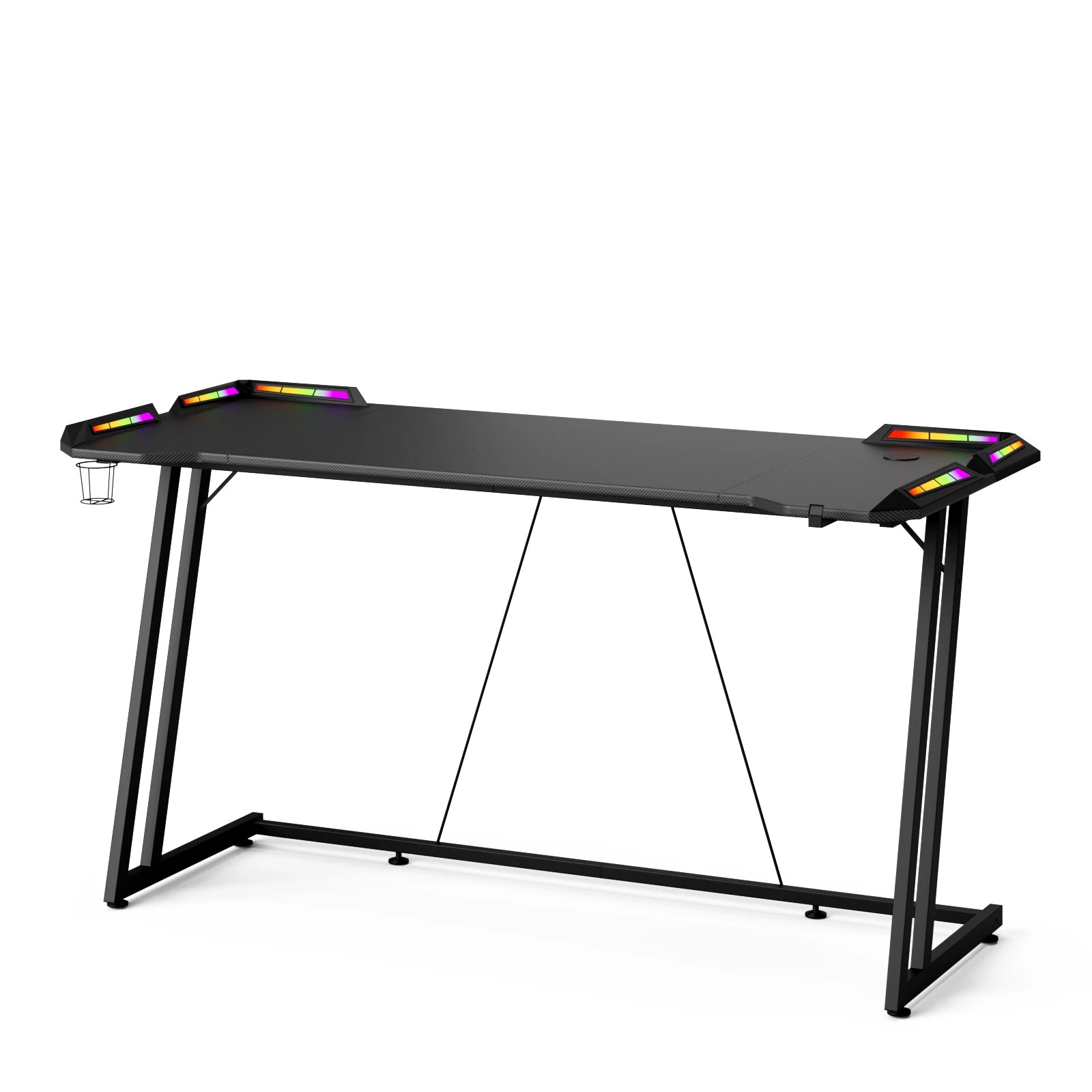 4 Advwin 140cm LED RGB Gaming Desk Carbon Fiber Surface Computer Desk with Cup Holder Headphone Hook, 4 of 10