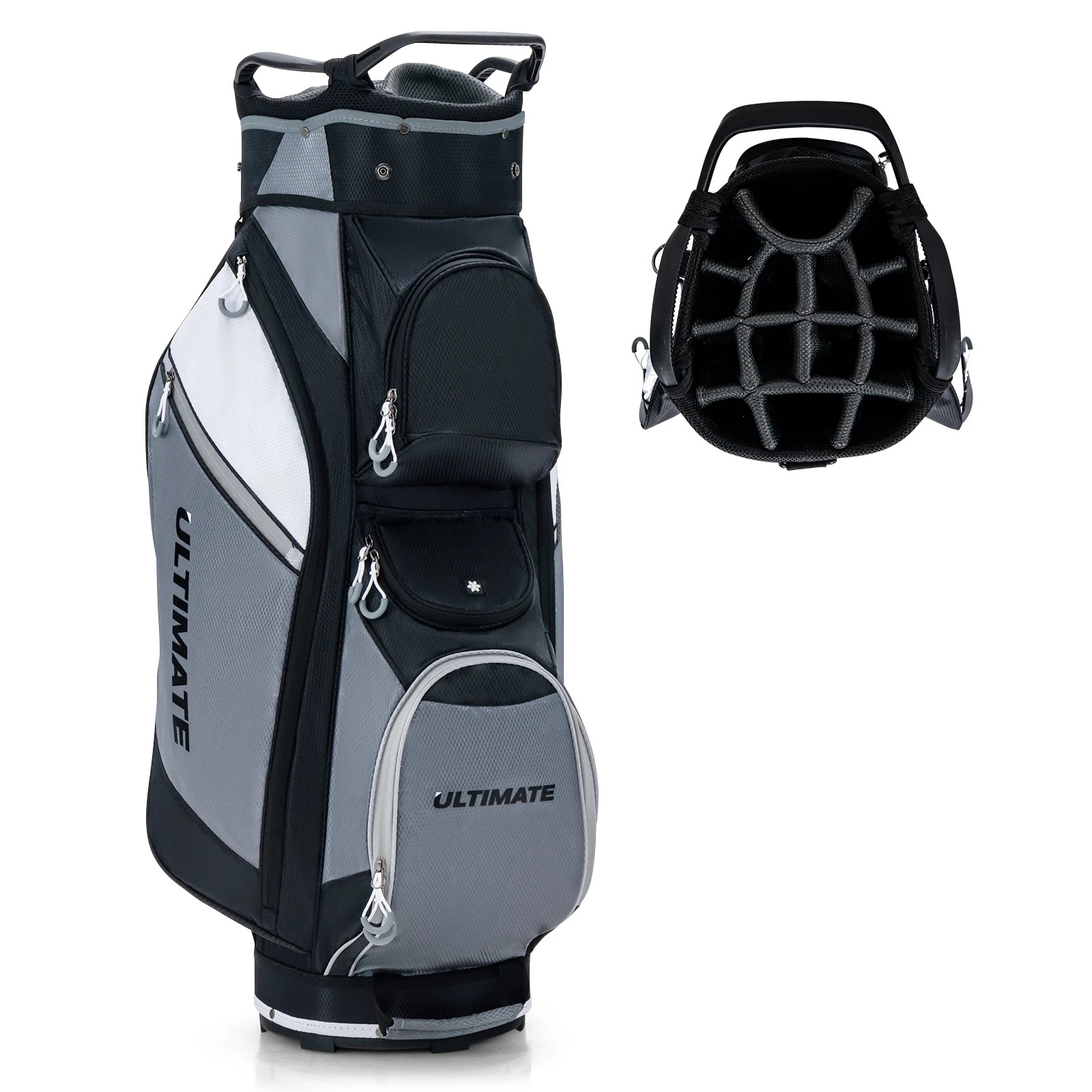 1 Costway 14-Way Golf Cart Stand Bag w/Cooler Bag Waterproof Valuable Pocket Rain Hood - Black, 1 of 1