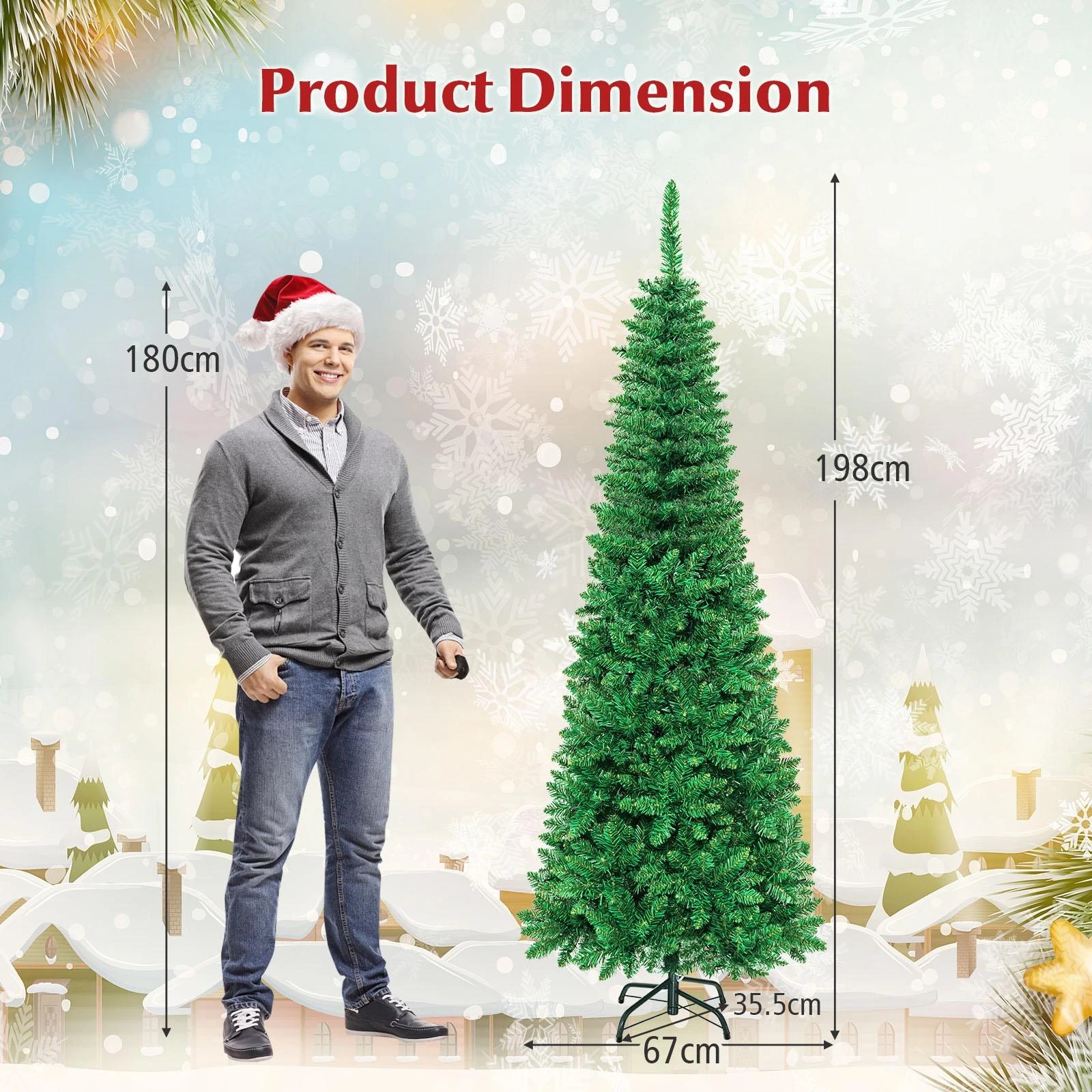 2 Costway 2M/6.5ft Pre-lit Slim Christmas Tree Multicolor Lights Xmas Tree, 2 of 2
