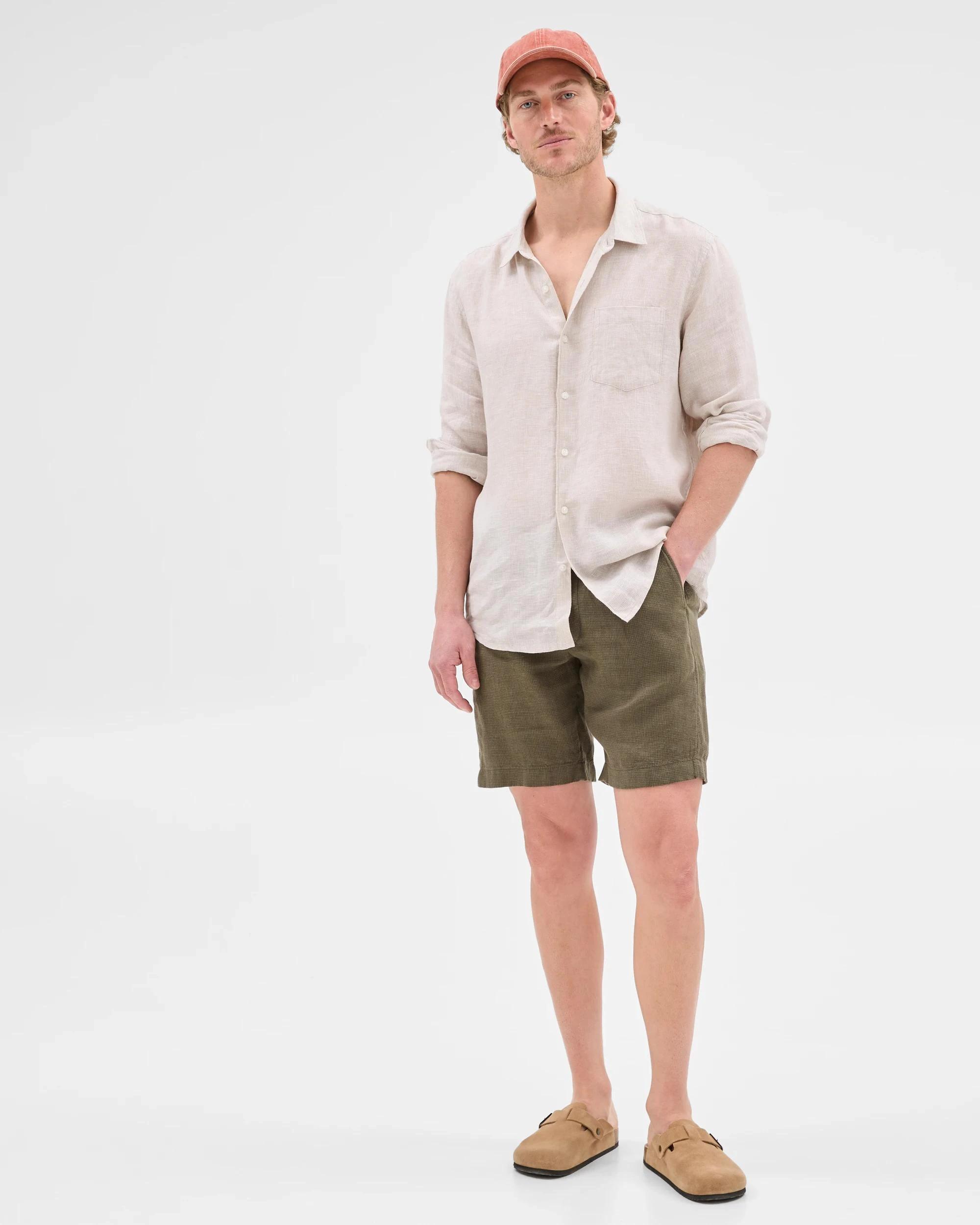 1 Target European Linen Pleated Chino Shorts KHAKI, 1 of 6