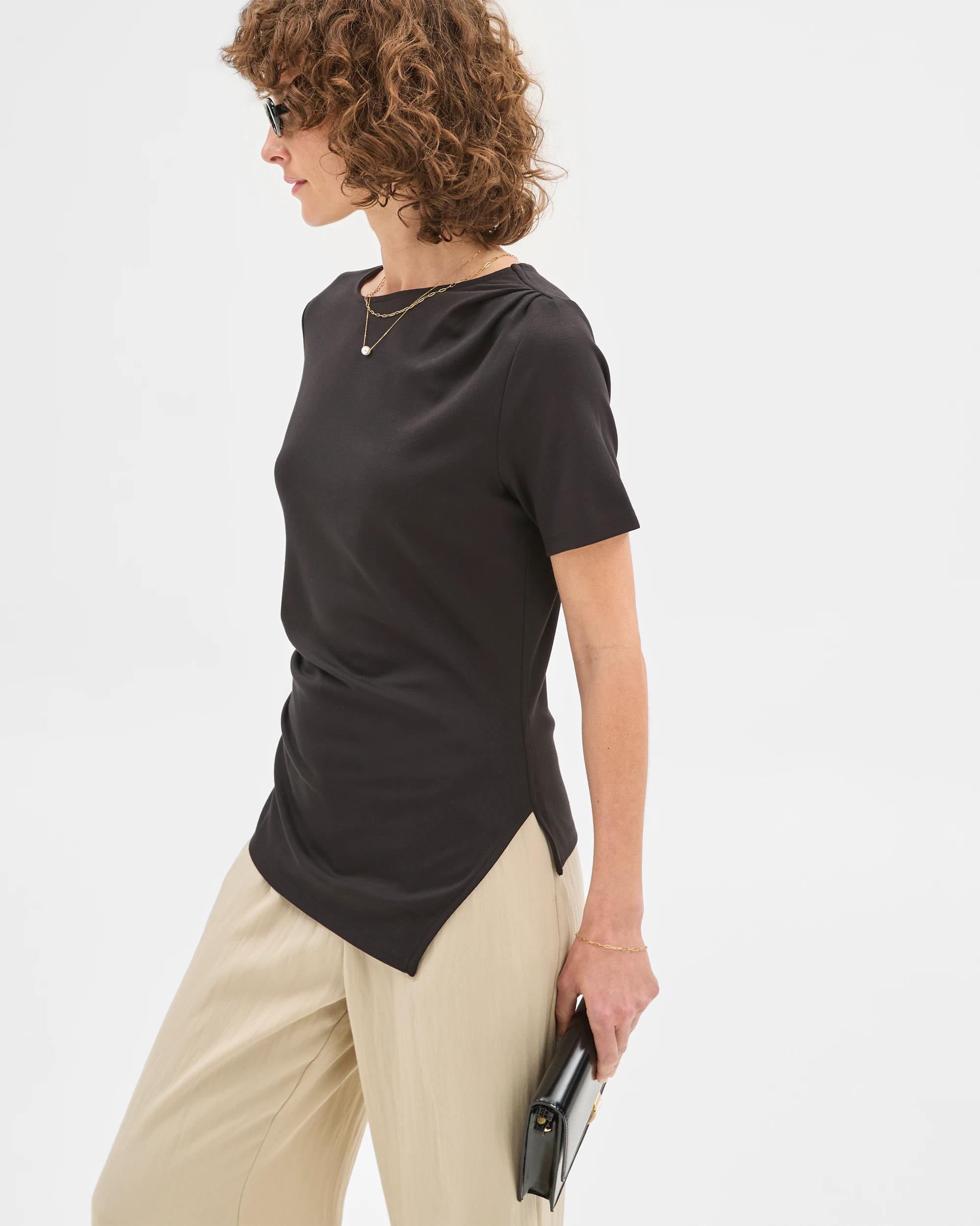 3 Gathered Ponte Top - Preview BLACK, 3 of 5