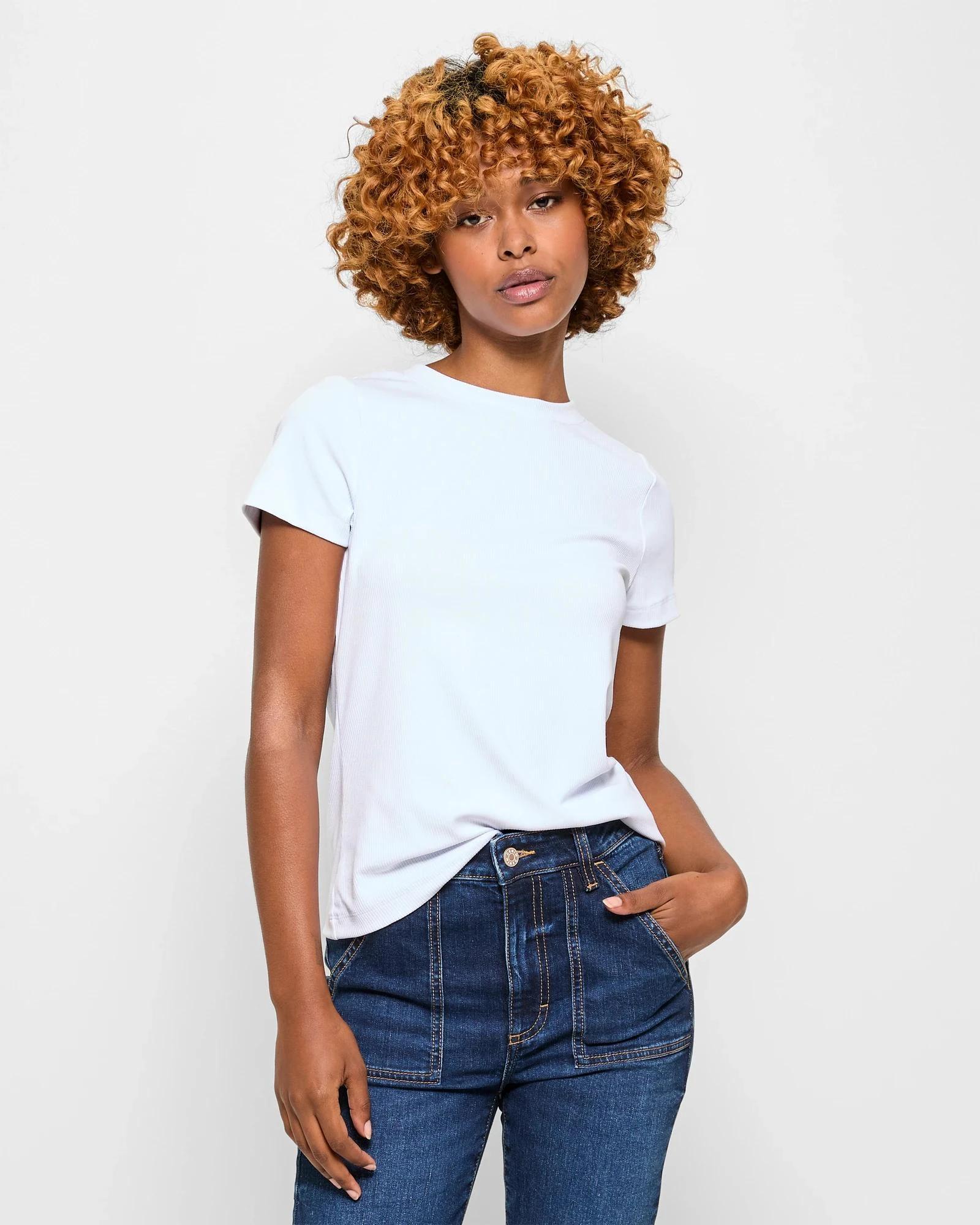 1 Target Petites Crew Neck Ribbed T-Shirt WHITE, 1 of 6