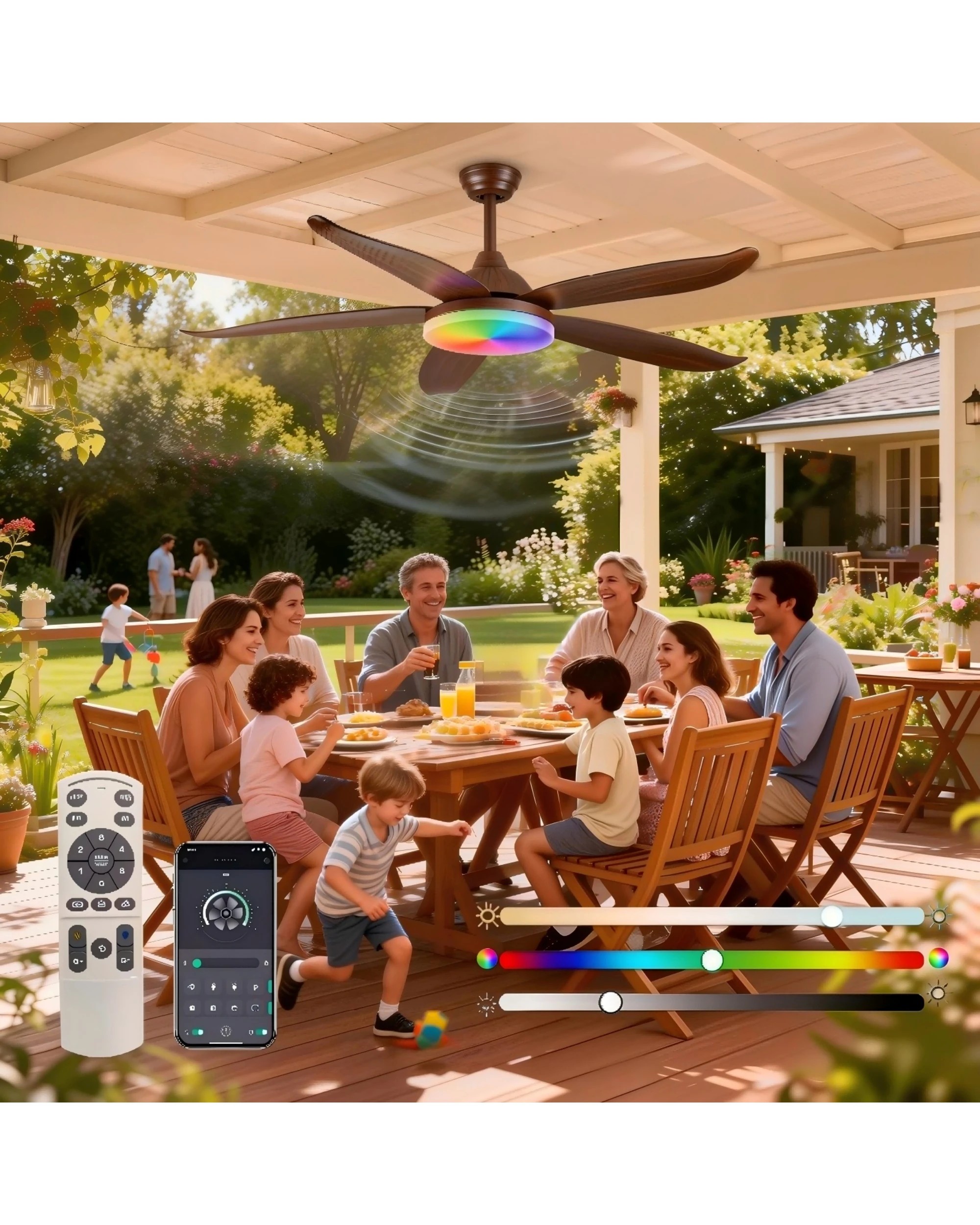 2 Advwin Ceiling Fans with  RGB Color Lights 6 Speeds Remote APP Control - Brown, 2 of 7