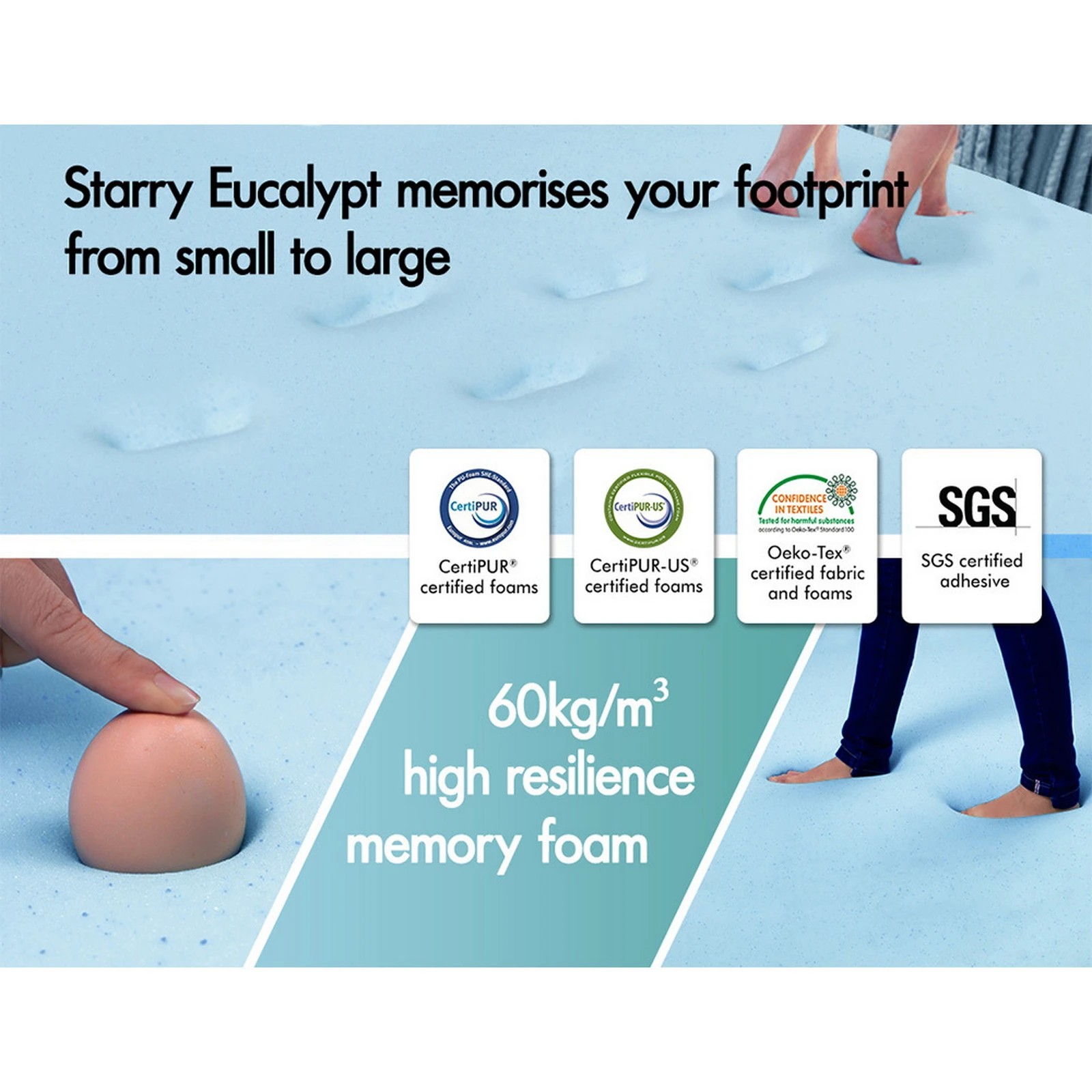 6 Starry Eucalypt Memory Foam Mattress Topper 8cm Airflow - Single Bed, 6 of 10