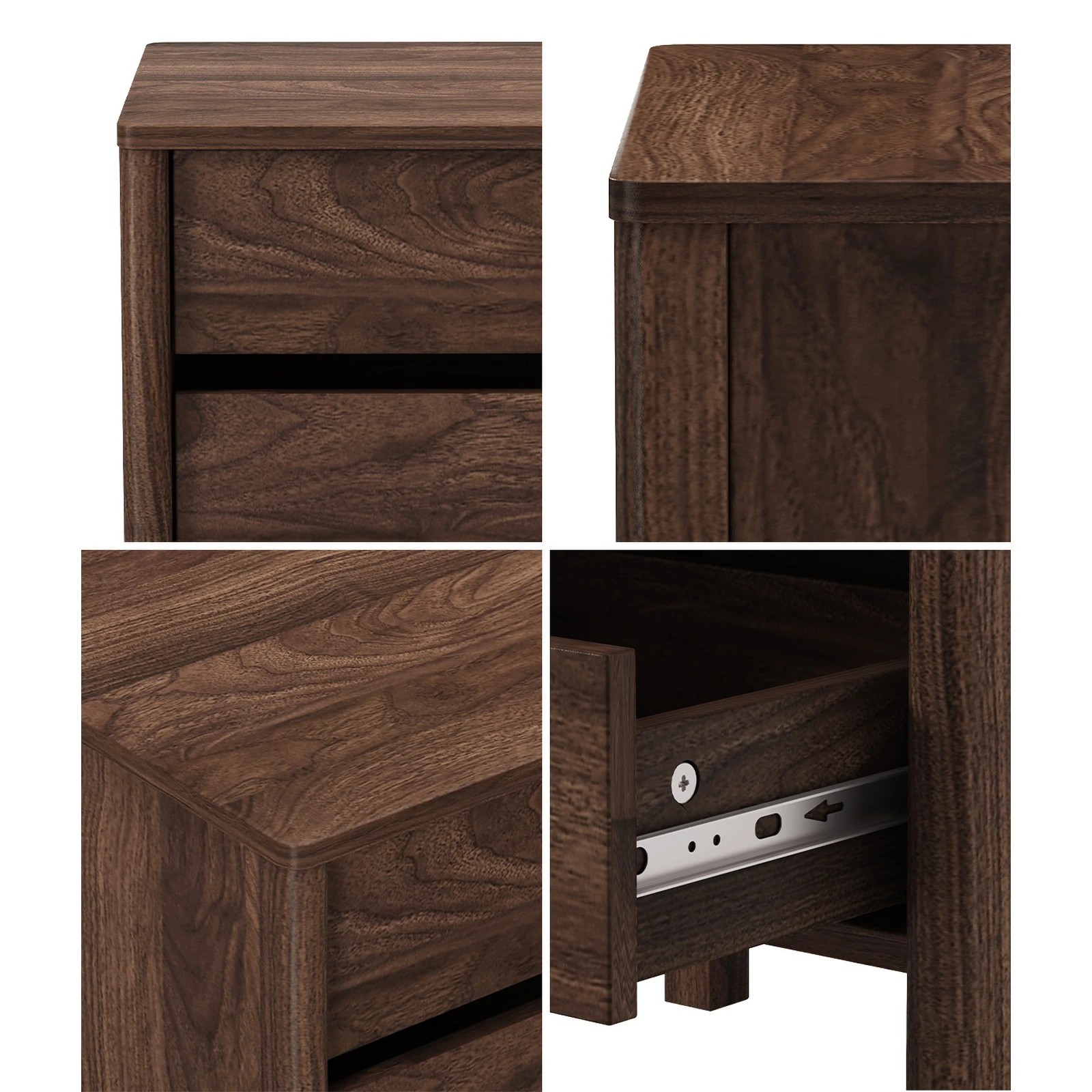 5 Oikiture 2x Bedside Table 3 Drawers Side Table Nightstand Handle-free - Brown, 5 of 9