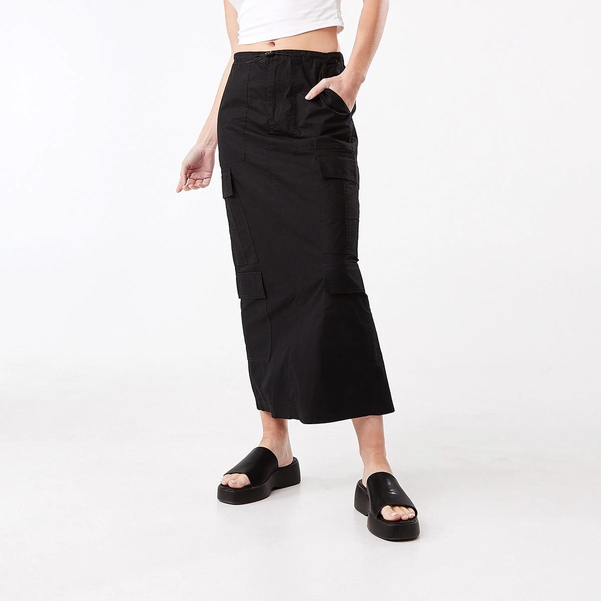 1 Parachute Midi Skirt Black, 1 of 8