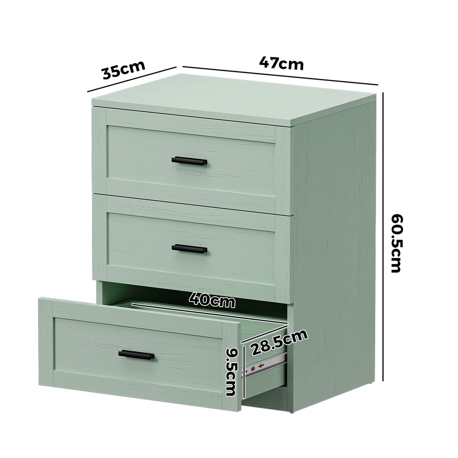 2 Oikiture 2pc Bedside Table 3 Drawers Nightstand Cabinet End Table - Green, 2 of 8