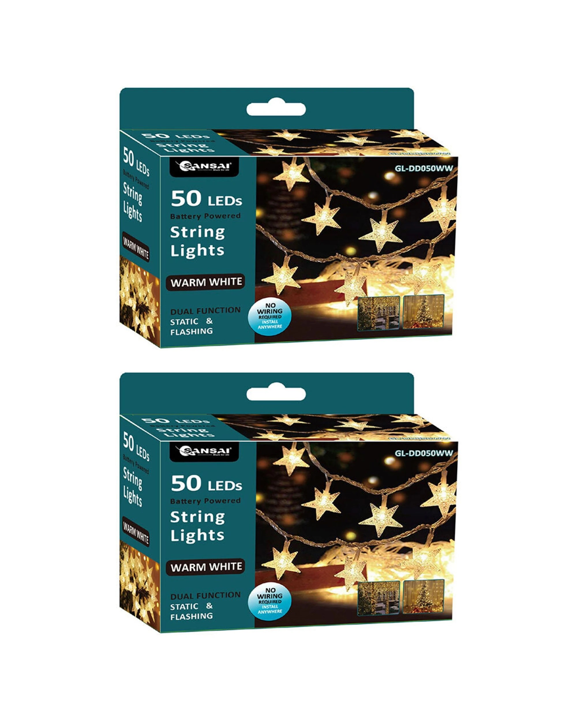 1 Sansai 2x 50 LED Battery Star Decorative Christmas String Lights Warm - White, 1 of 3