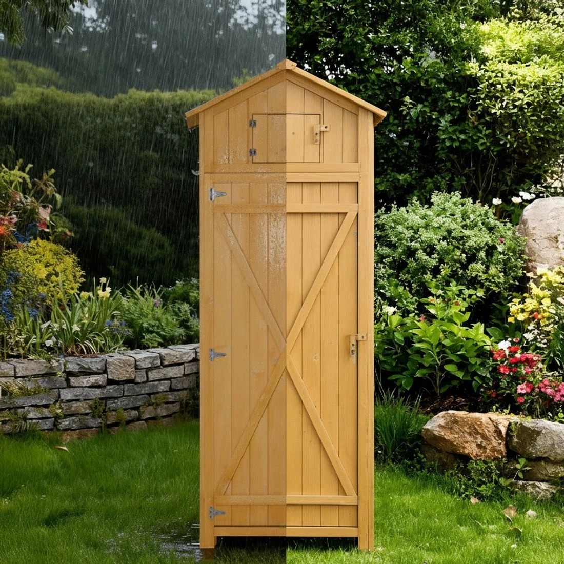 5 Gardeon Outdoor Storage Cabinet Cupboard Folding Table Tool Organizer Shed - Natural, 5 of 5
