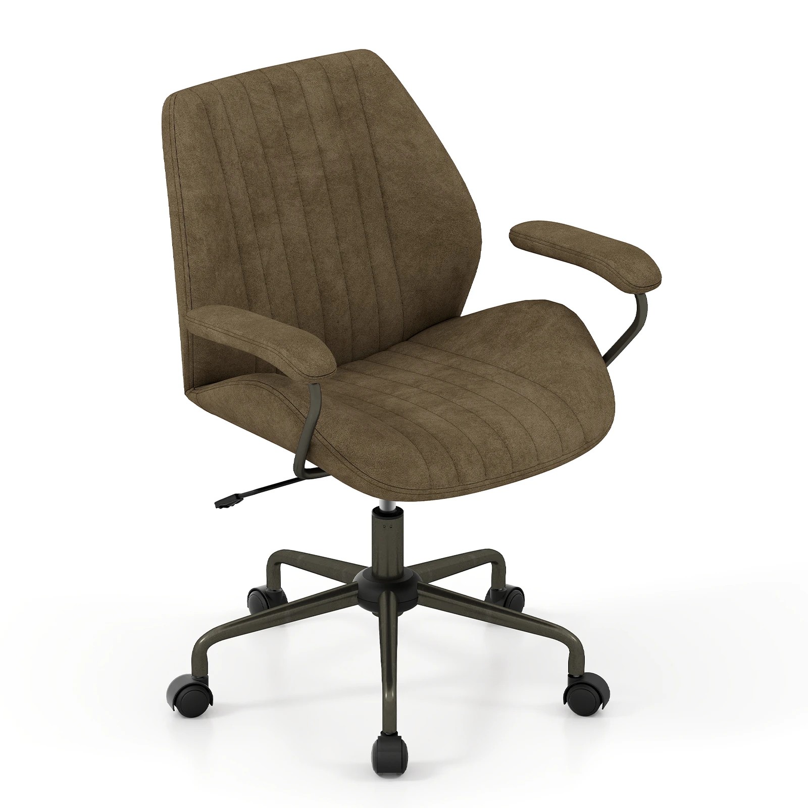 1 Costway Office Chair Mid Century Modern Swivel Computer Desk Chair w/Padded Arms, 1 of 4