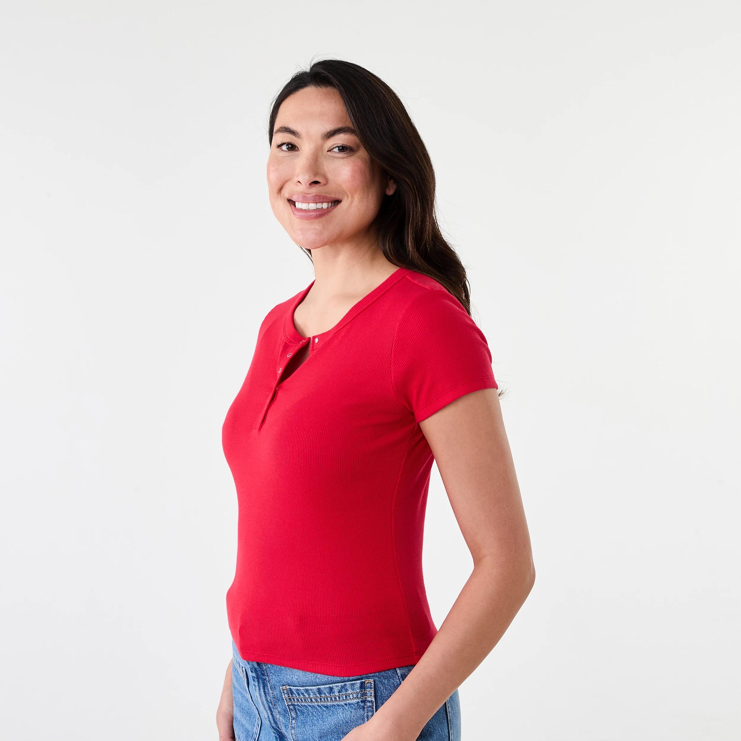 2 Short Sleeve Rib Henley T-shirt Strawberry, 2 of 5