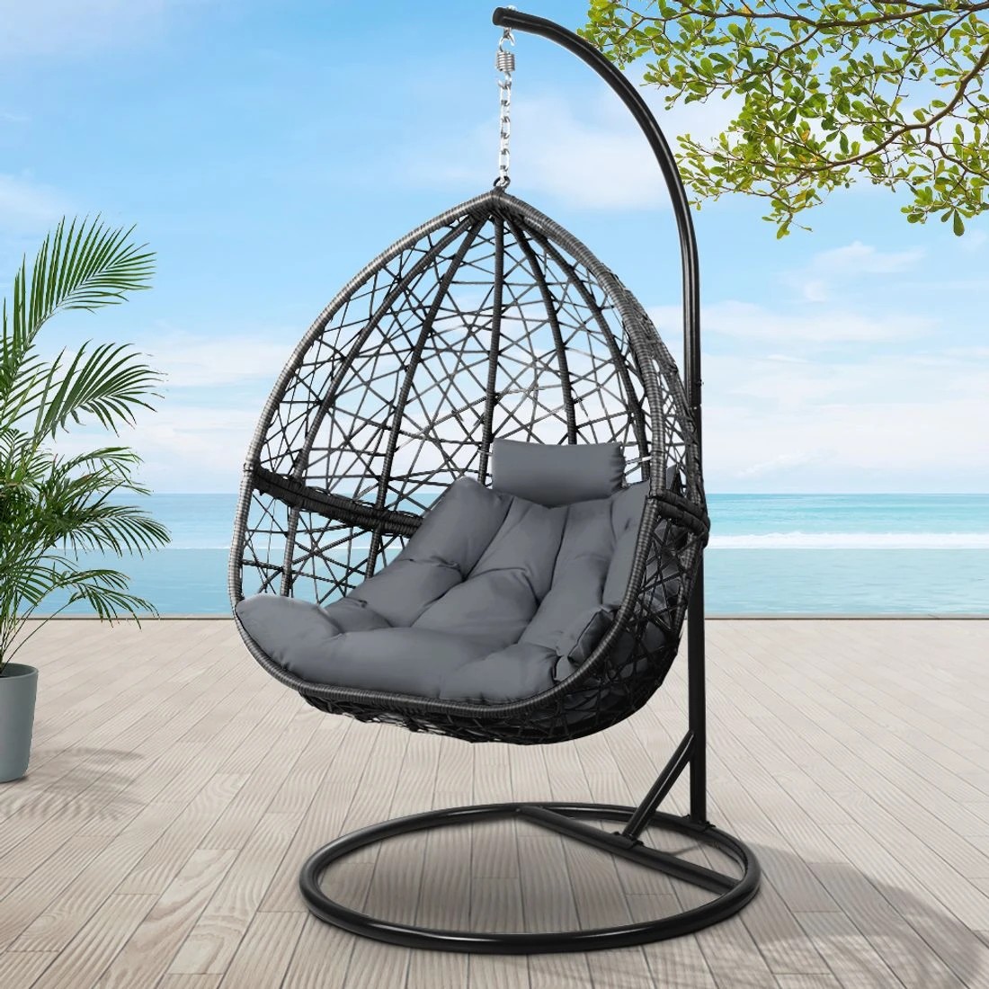 3 Gardeon Outdoor Egg Swing Chair Wicker Rattan Furniture Pod Stand Cushion - Multi, 3 of 7