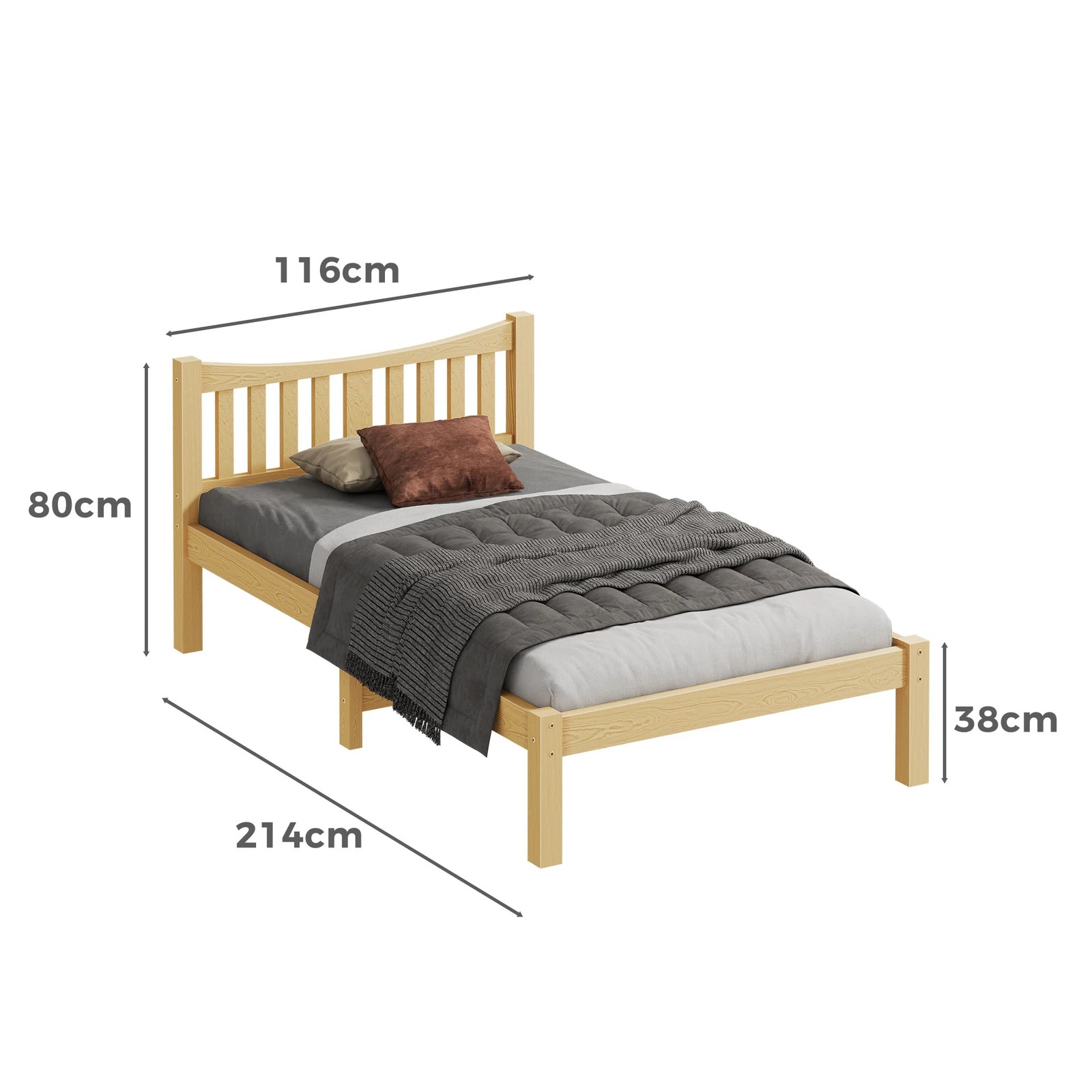 7 Alfordson Bed Frame Wooden King Single Solid Pine Timber Base Cambrie - Natural, 7 of 10