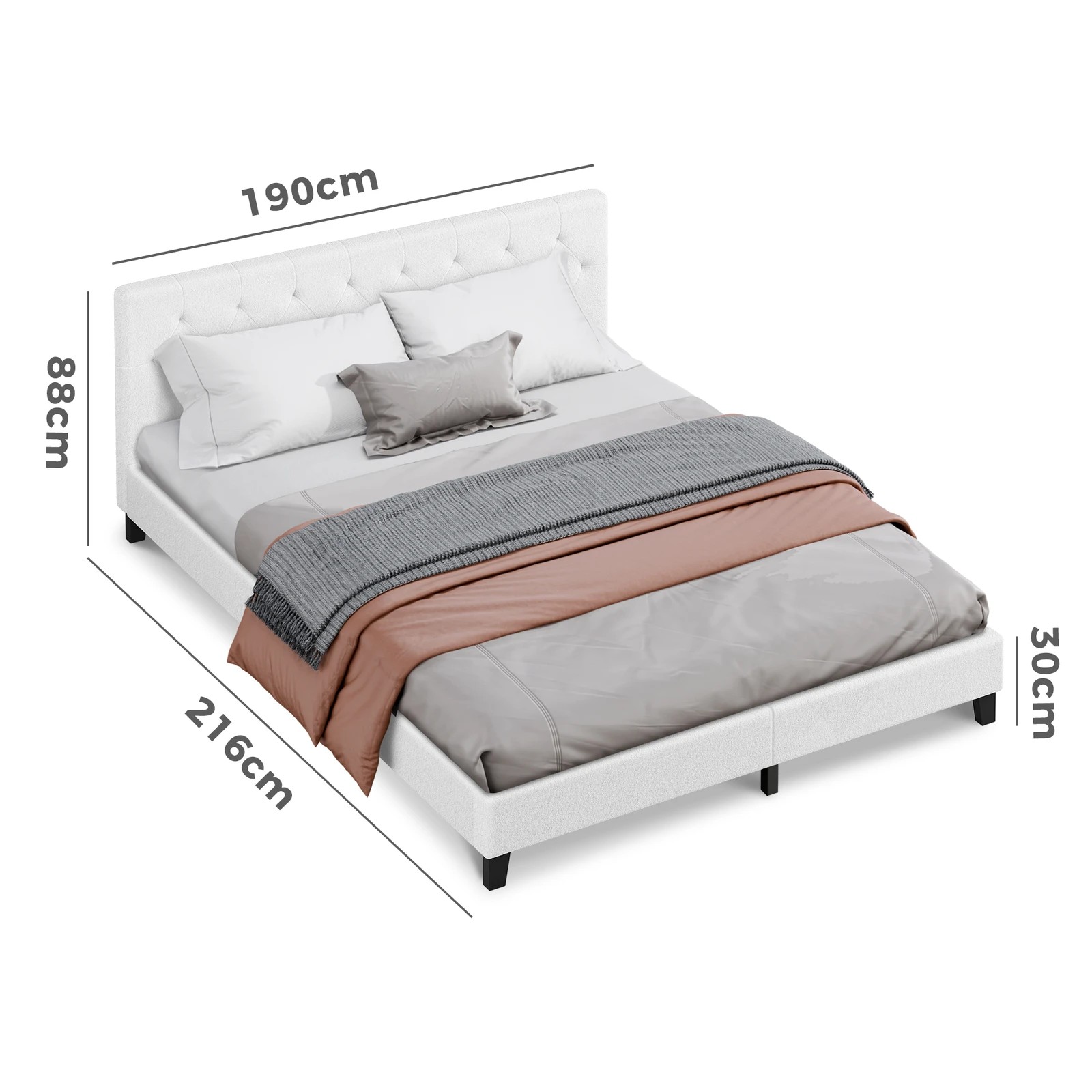 10 Alfordson Bed Frame King Size Wooden Base Platform Boucle Madelyn - White, 10 of 10