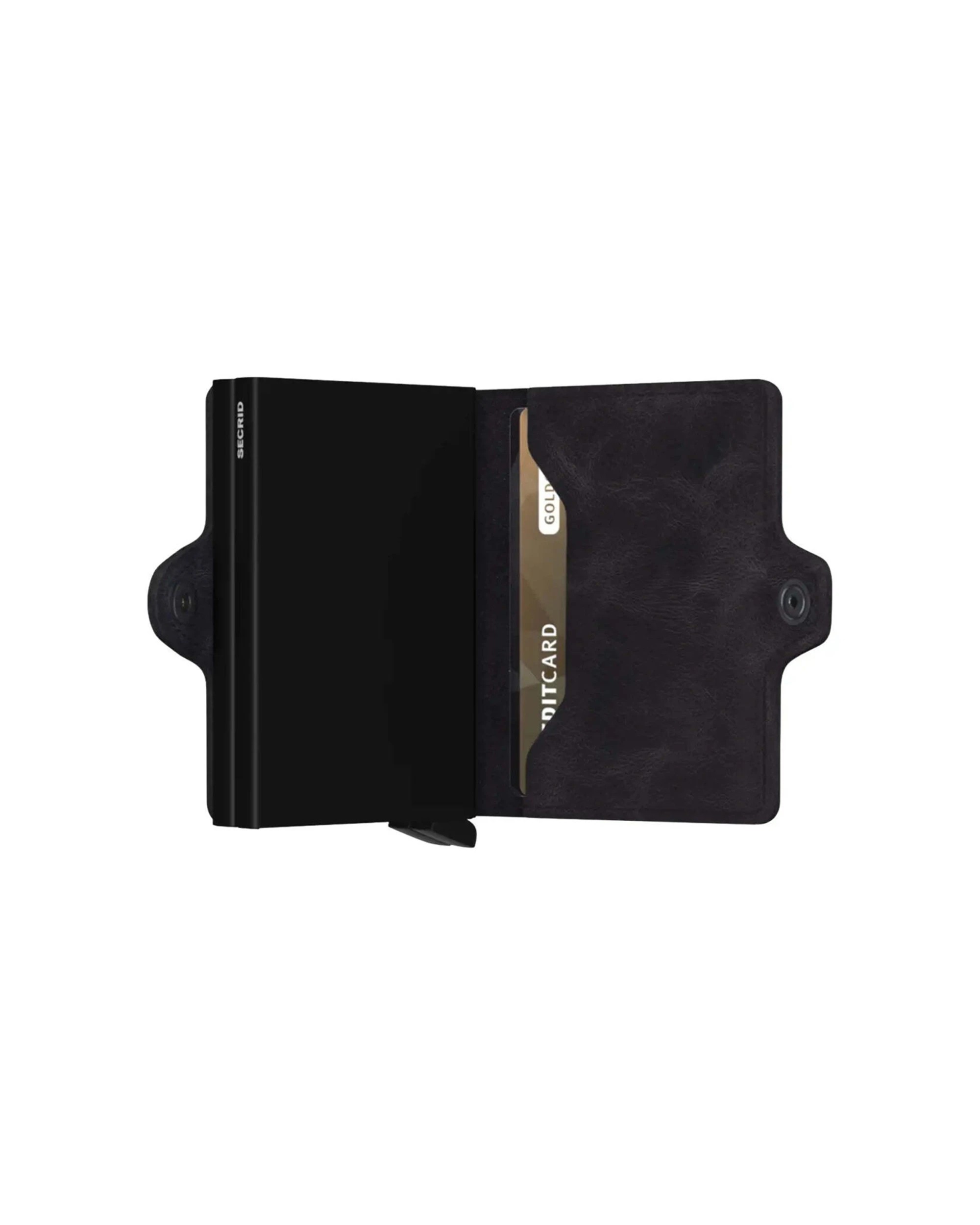 2 Secrid Twinwallet Compact RFID Wallet Aluminium Leather RFID Protection Compact Vintage - Black, 2 of 4