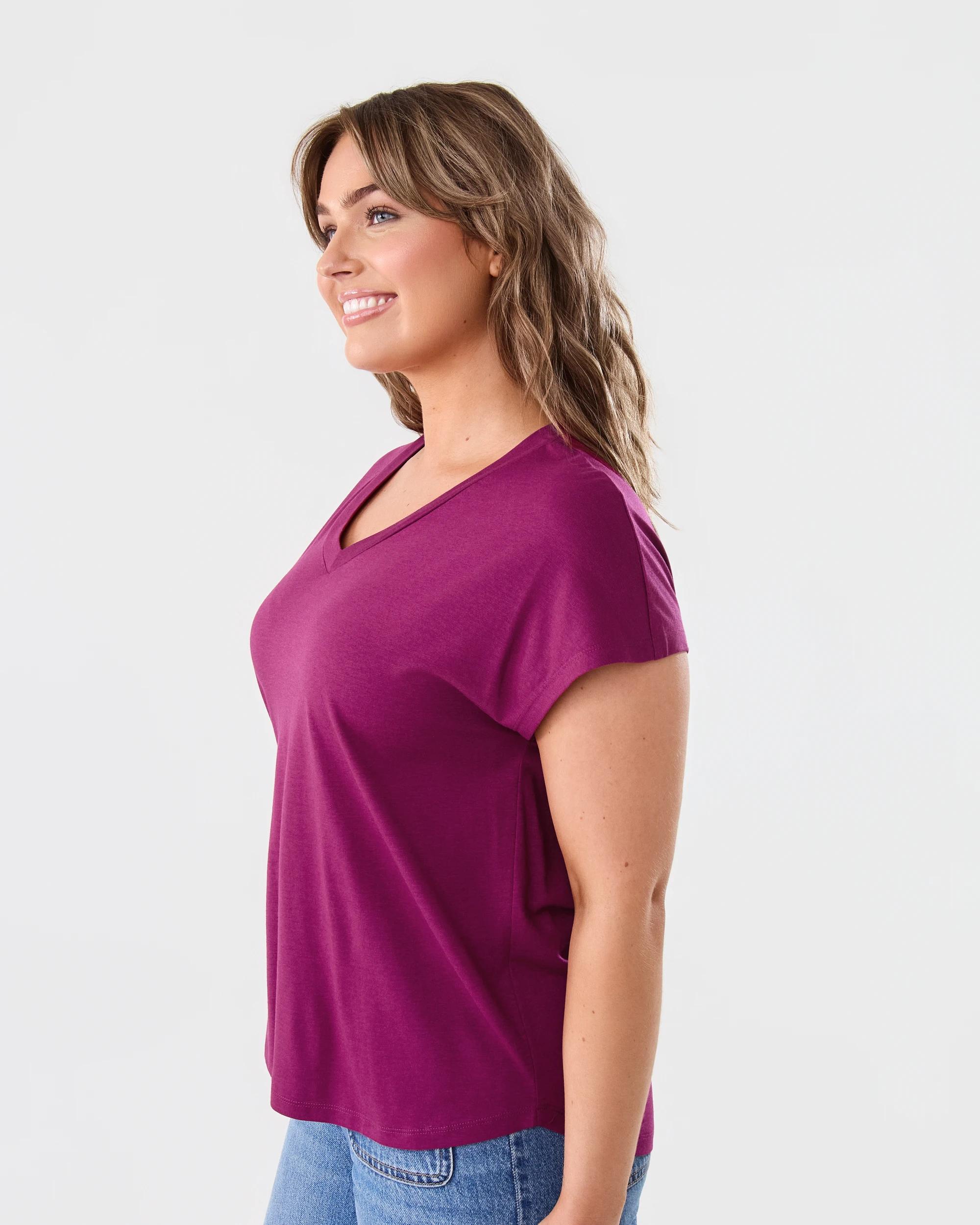 2 Short Extended Sleeve V-Neck T-shirt Fuscia, 2 of 6
