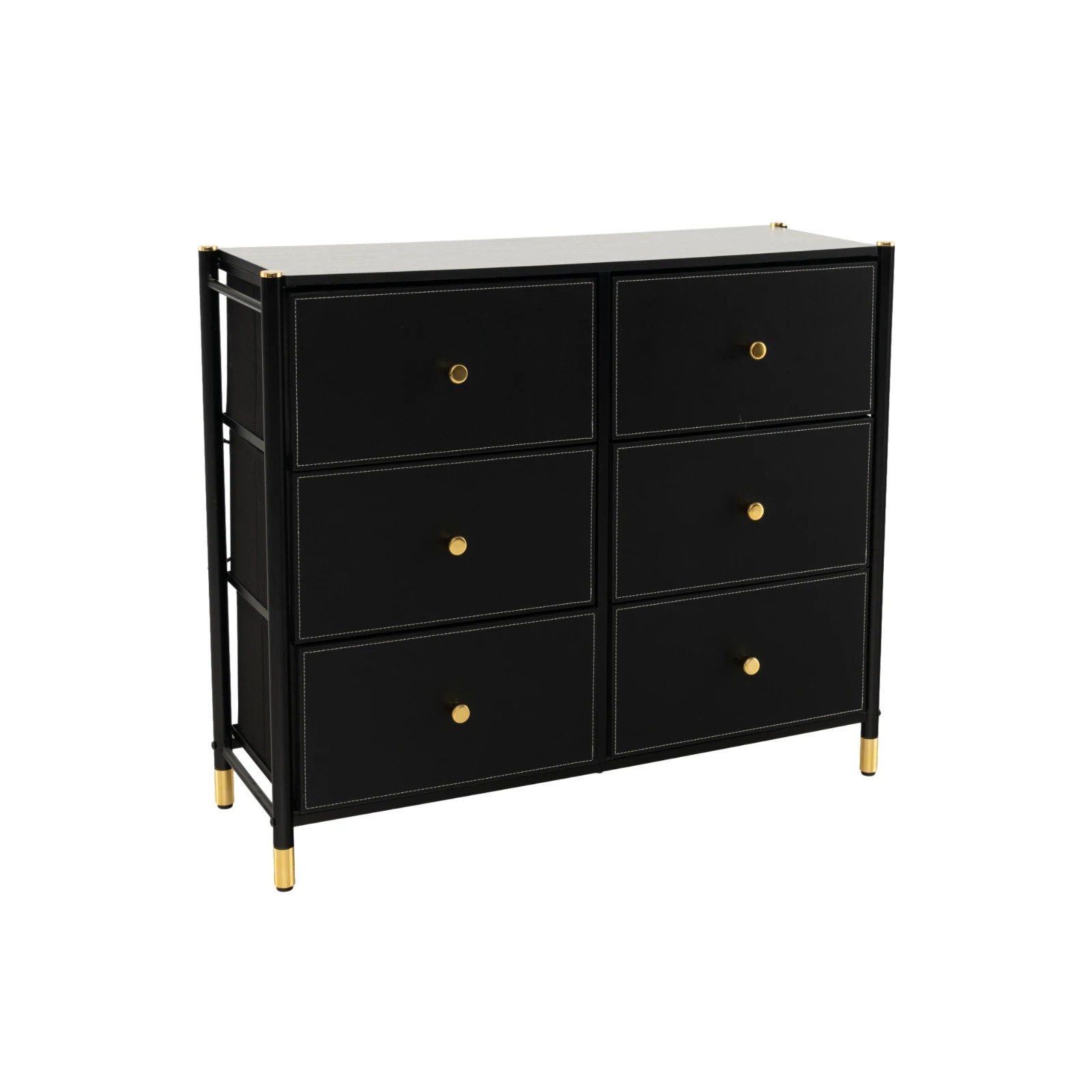 1 Costway 6 Chest of Drawers Storage Dresser Organiser Unit w/Metal Frame & Fabric Bins Tallboy Cabinet - Black, 1 of 5