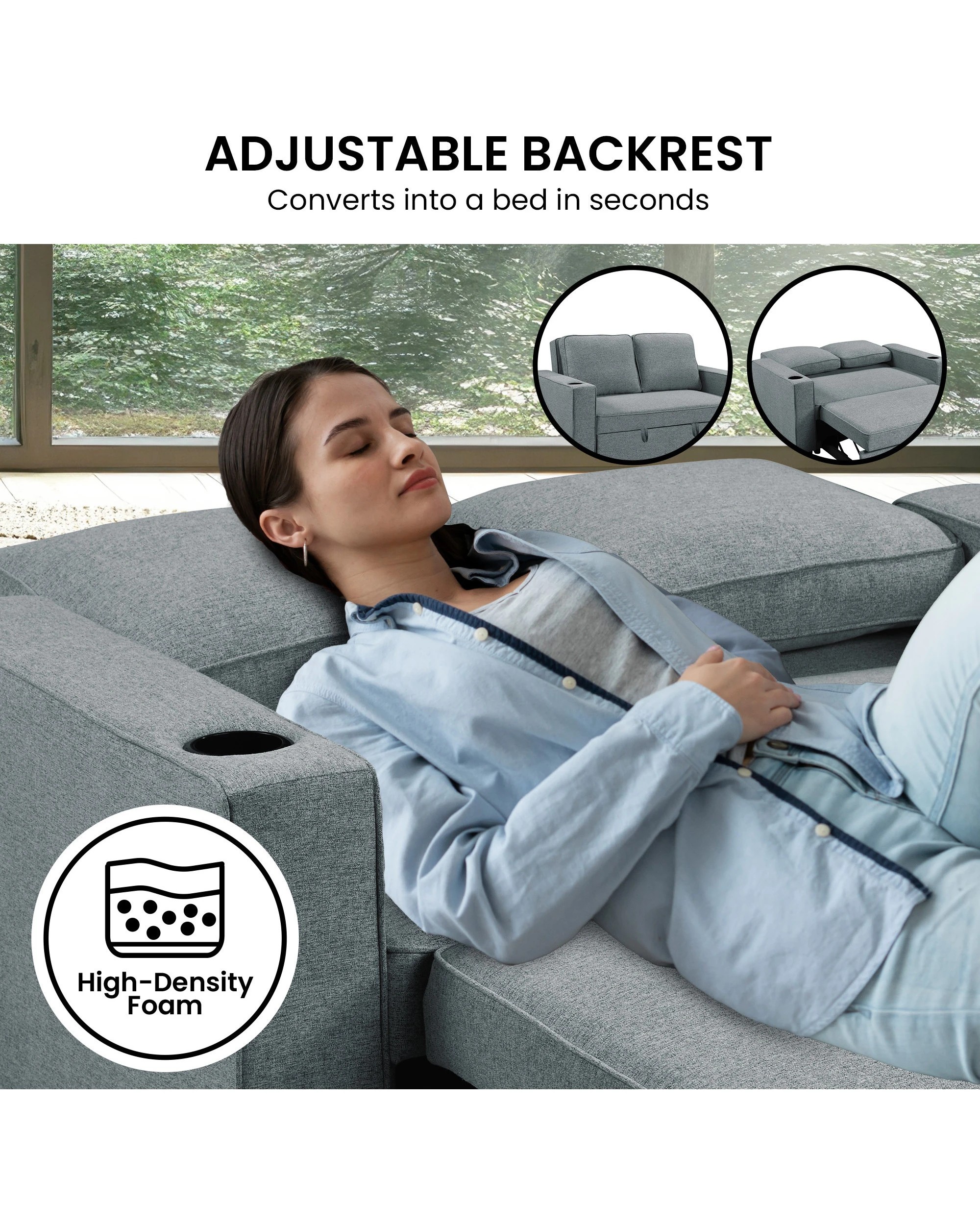 8 Sarantino Hoffman Linen Sofa Bed With Cushions And Cup Holders Airforce Blue, 8 of 10