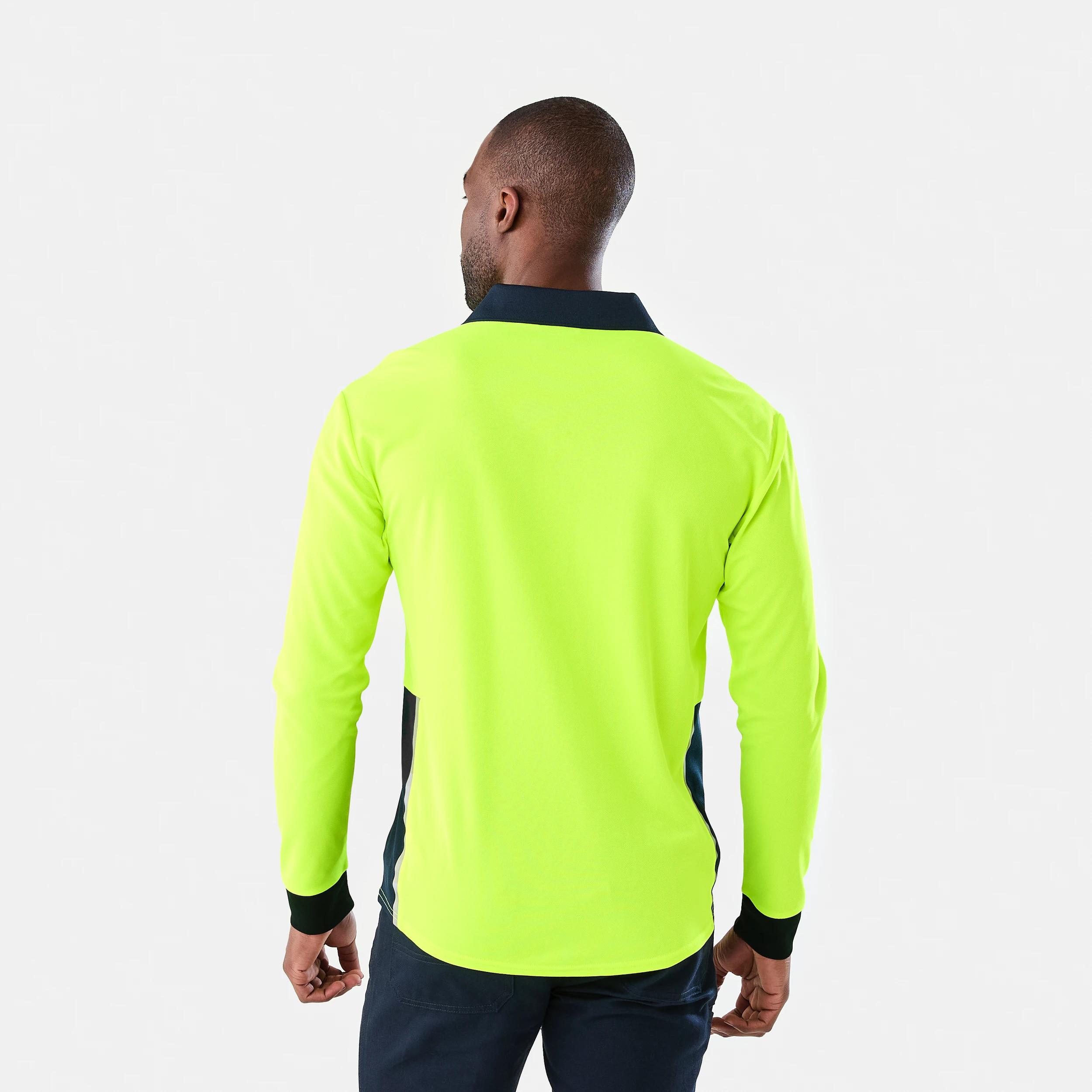 3 Workwear Long Sleeve Hi-Visibility Cool Polo Shirt FLURO YELLOW, 3 of 8
