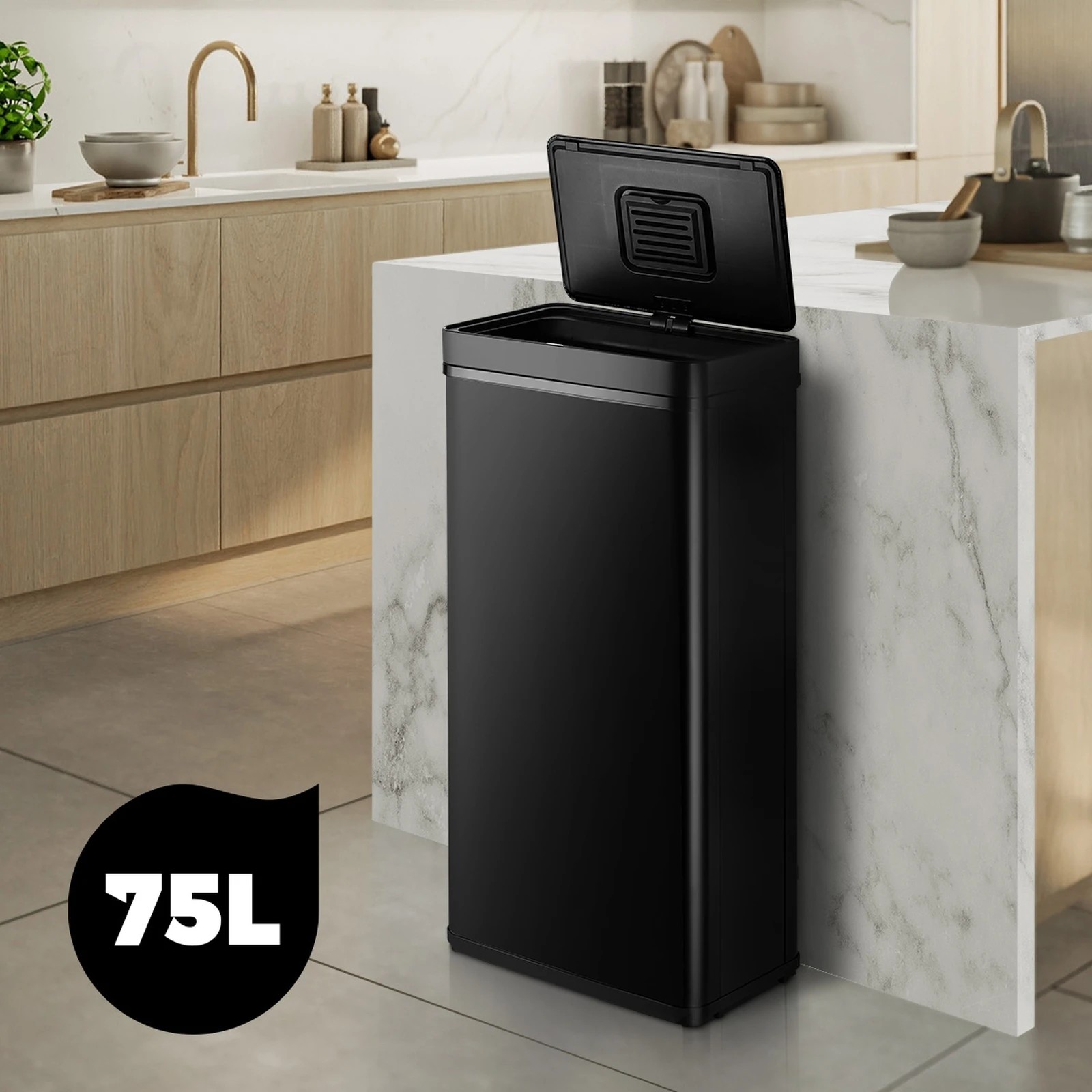 9 Oikiture 75L Motion Sensor Bin Automatic Rubbish Trash Can - Black, 9 of 10
