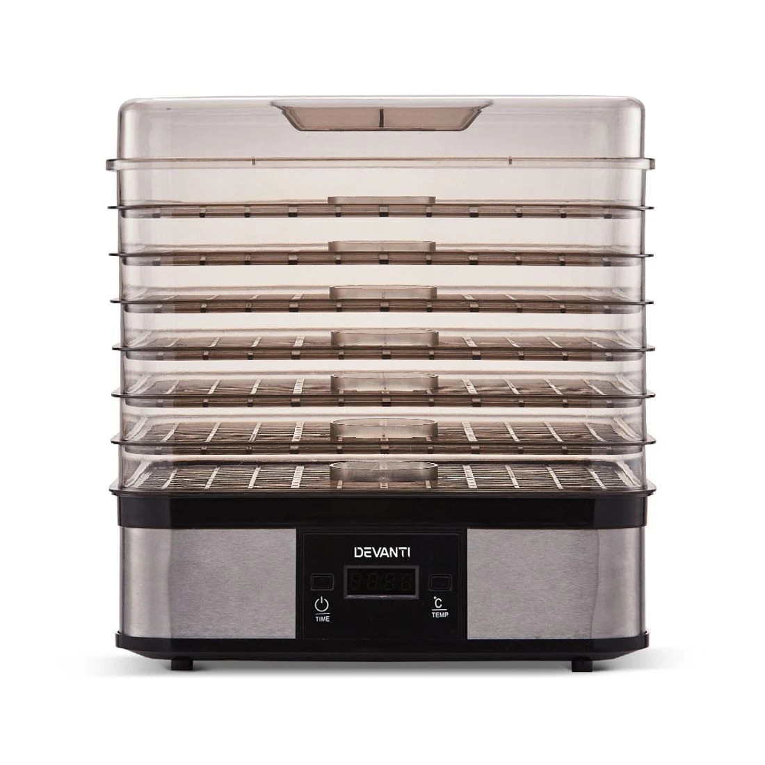 4 Devanti 7 Tray Stainless Steel Food Dehydrator Adjustable Temperature Timer Removable Trays Silent Drying - silver, 4 of 8