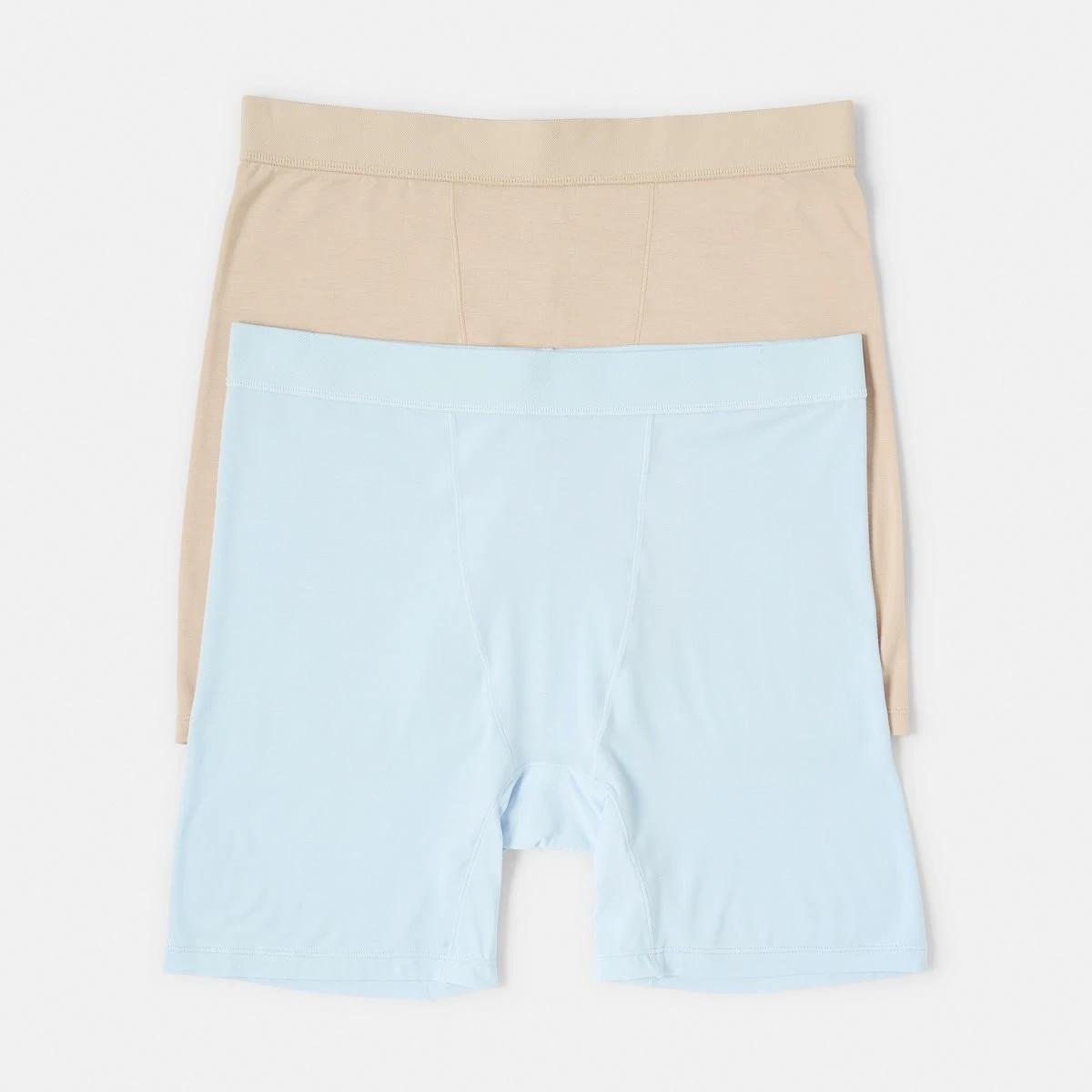 1 2 Pack Bamboo Longline Boyshorts HALOGEN BLUE, LIGHT FAWN, 1 of 7
