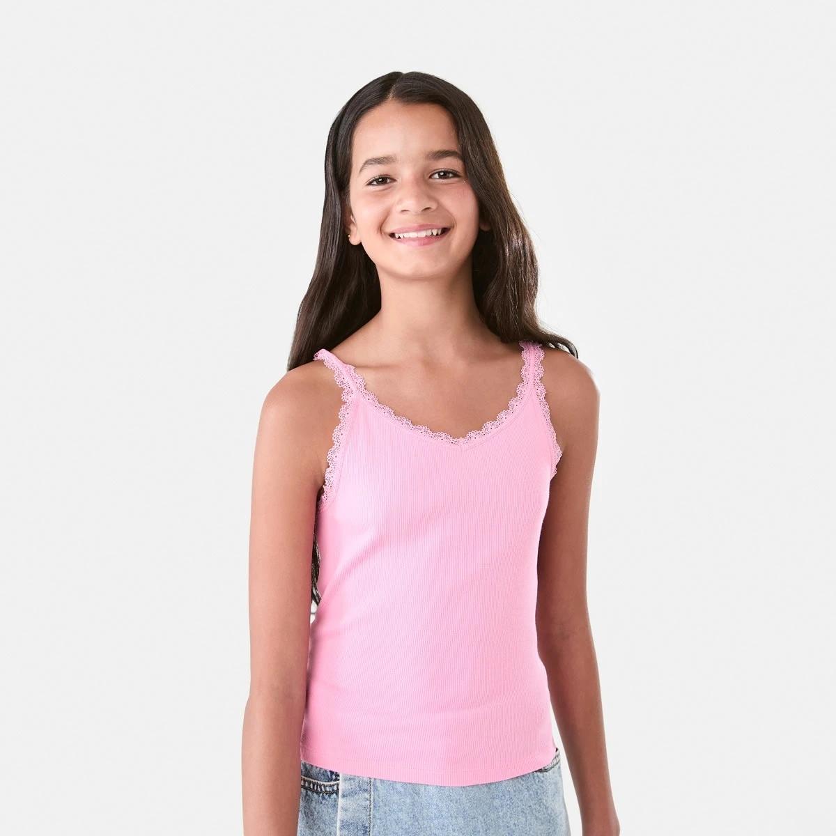1 Lace Trim Singlet Pris Pink, 1 of 8