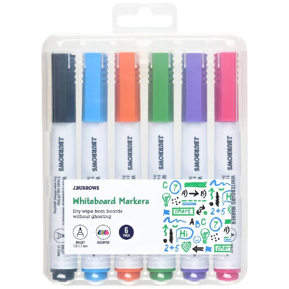 1 J.Burrows Whiteboard Markers Bullet Assorted 6 Pack, 1 of 3