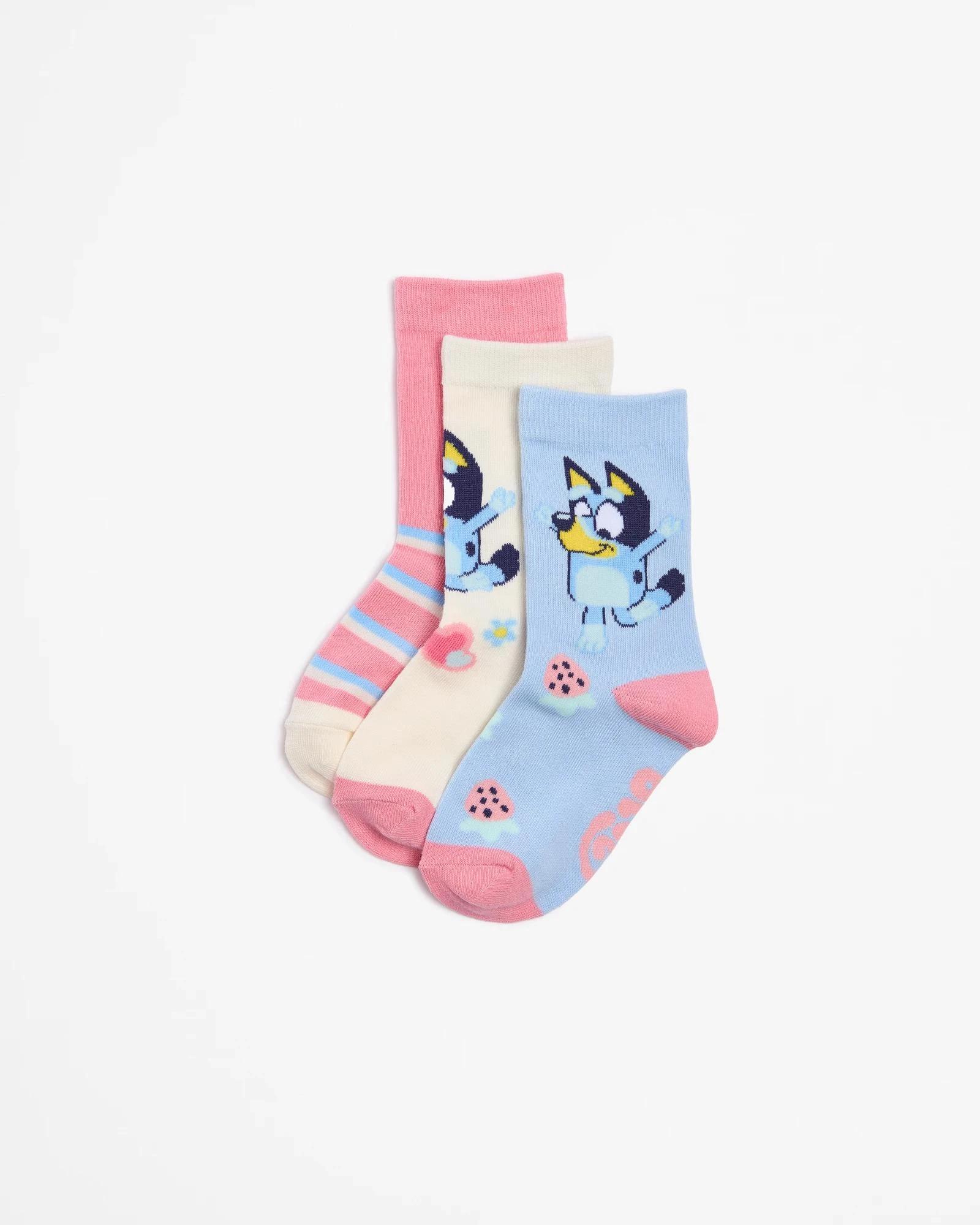 1 Bluey Strawberry Crew Socks 3 Pack PINK, 1 of 3