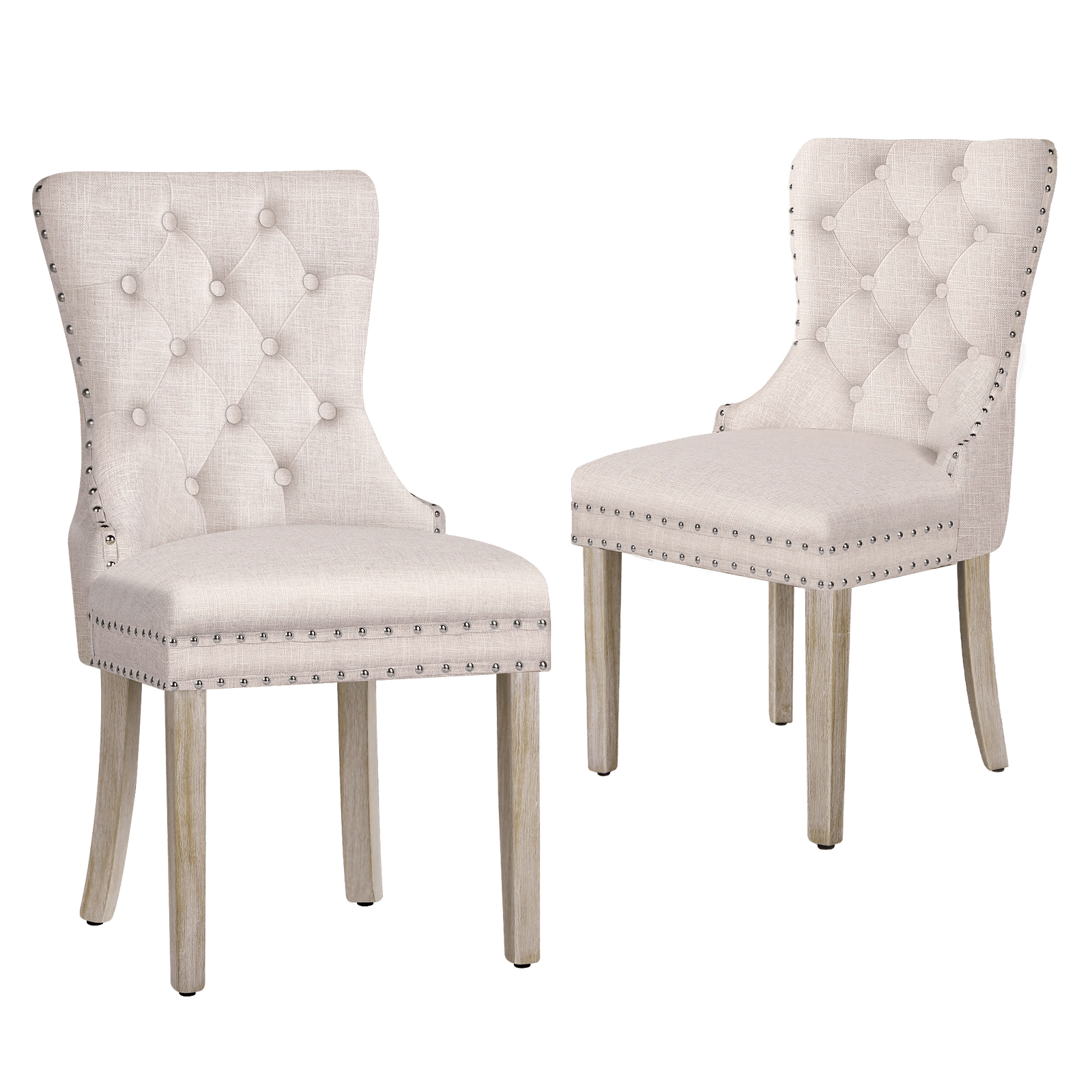 1 Alfordson 2x Dining Chairs Kitchen Lounge Padded Diamond Tufted Fabric - Beige, 1 of 4