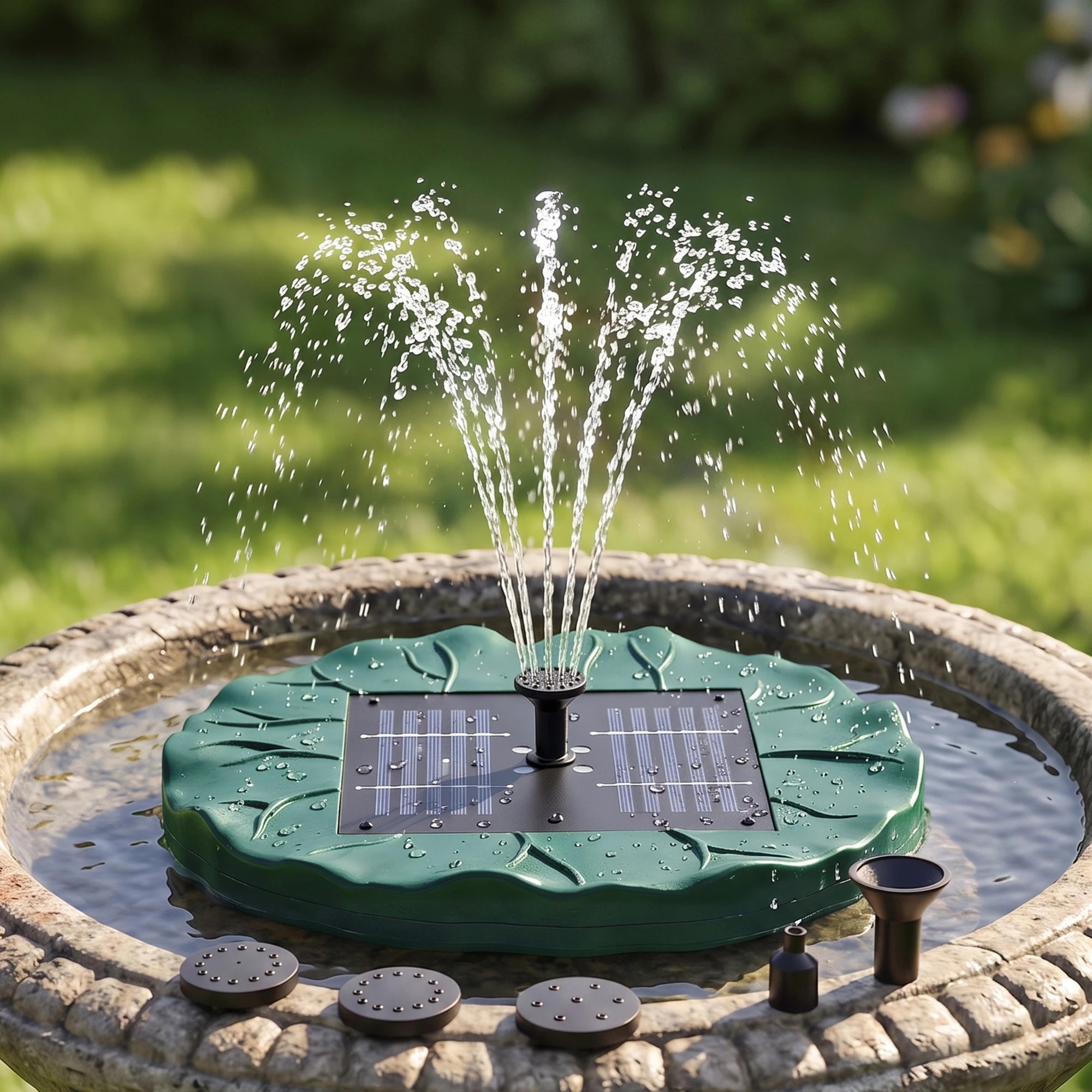 5 Gardeon Solar Fountain Pumps Bird Bath Floating Lotus Water Feature 31cm - Green, 5 of 9