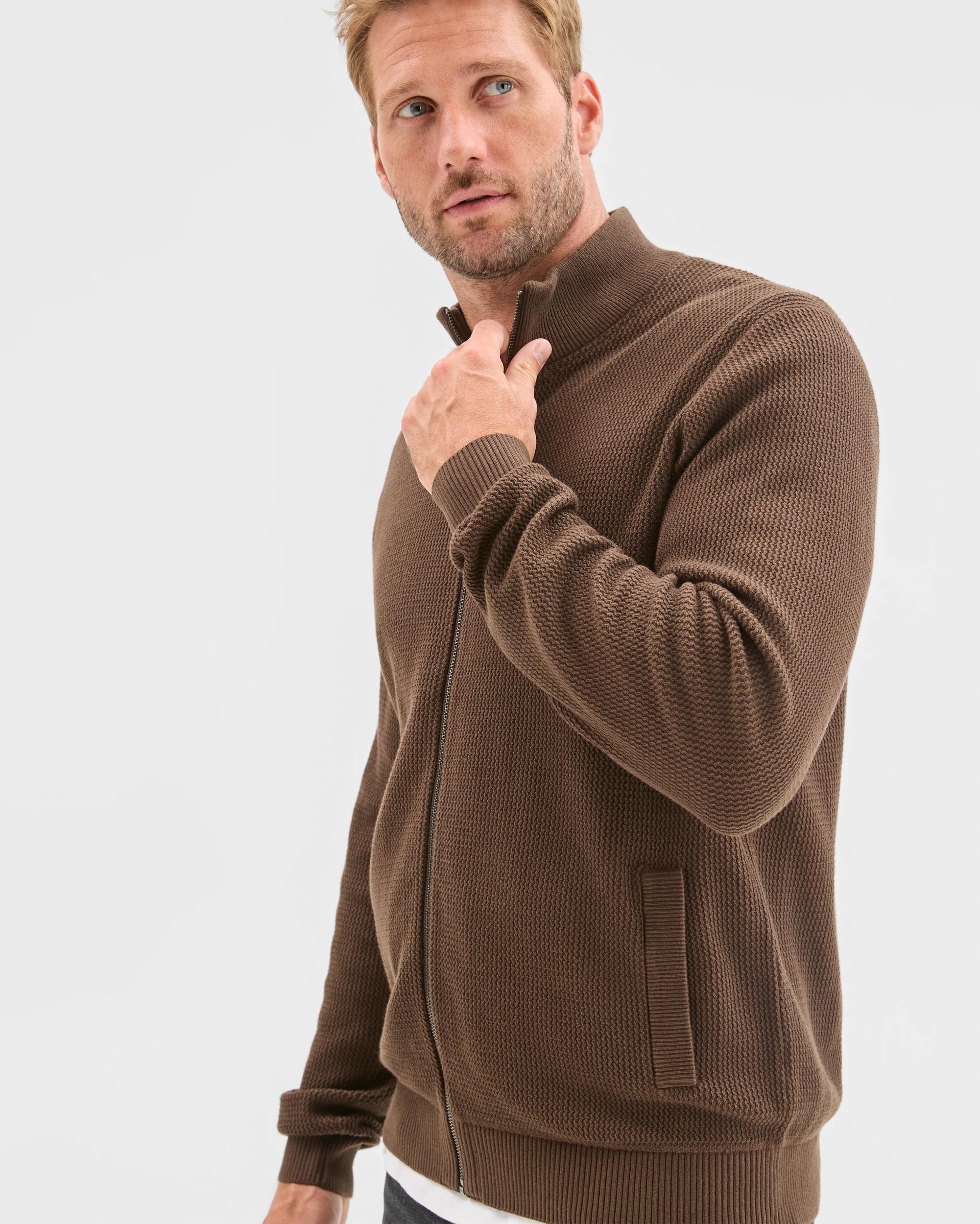 1 Target Man Australian Cotton Zip Through Knit Jumper CHOCOLATE, 1 of 5