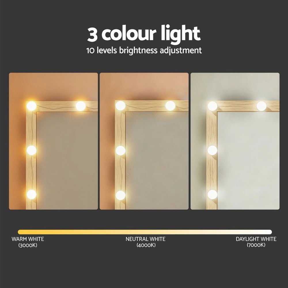 5 Artiss Dressing Table Vanity Desk Set Stool 12 Led Bulbs Wood - Natural, 5 of 8