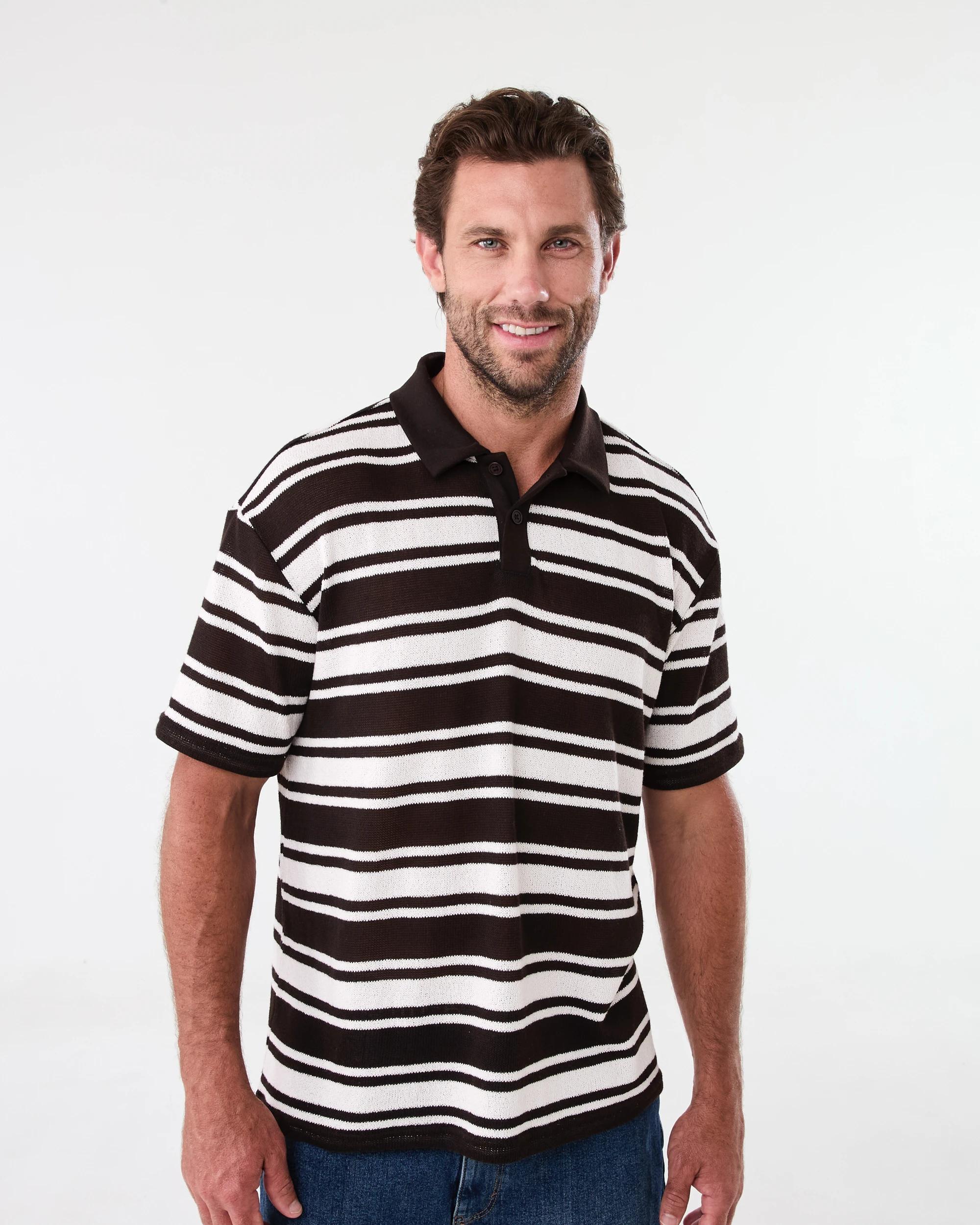 1 Stripe Polo Shirt Brn Strp, 1 of 5