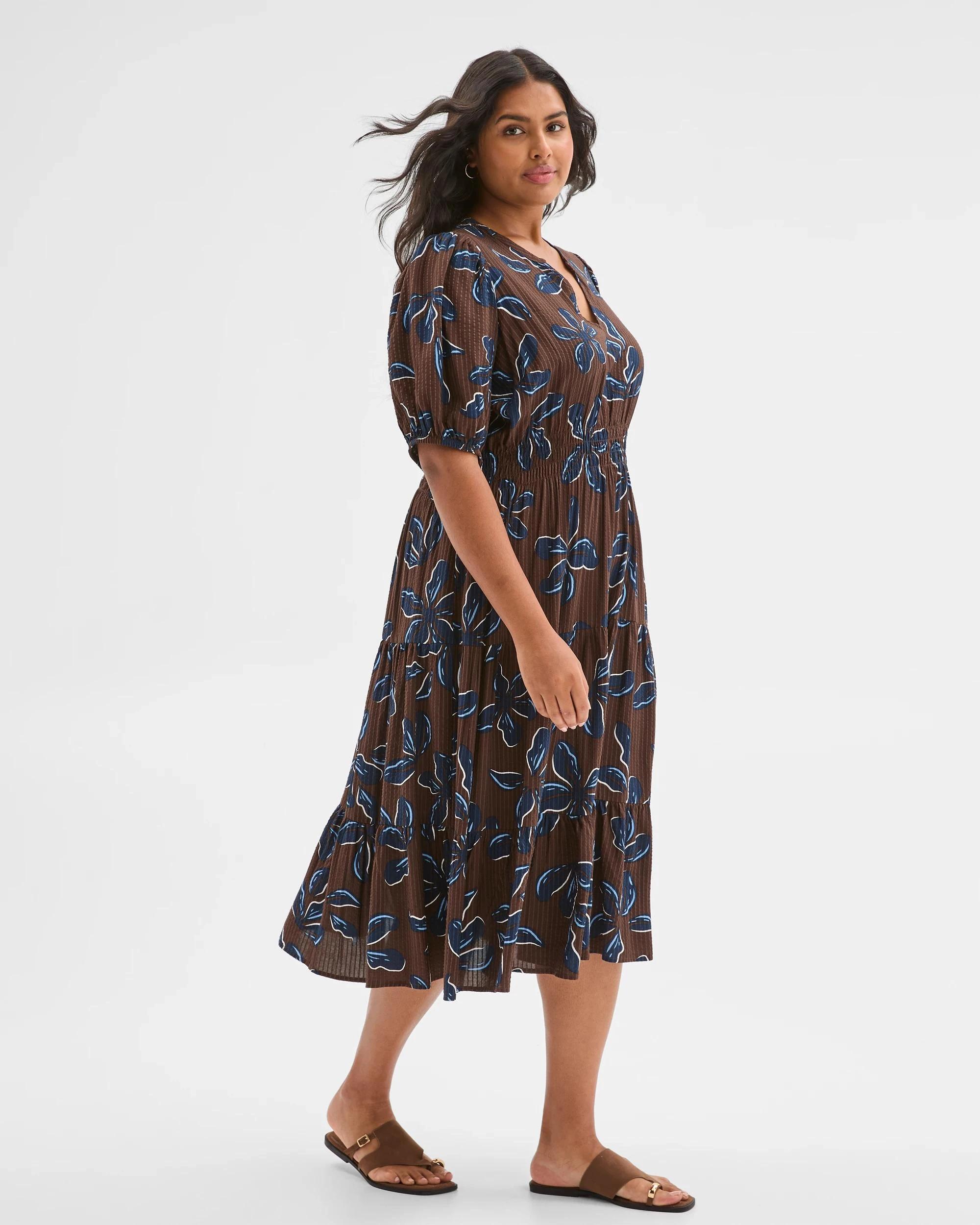 3 Target Curve Plus Size Australian Cotton Textured Woven Dress CHOCOLATE FLORAL, 3 of 4