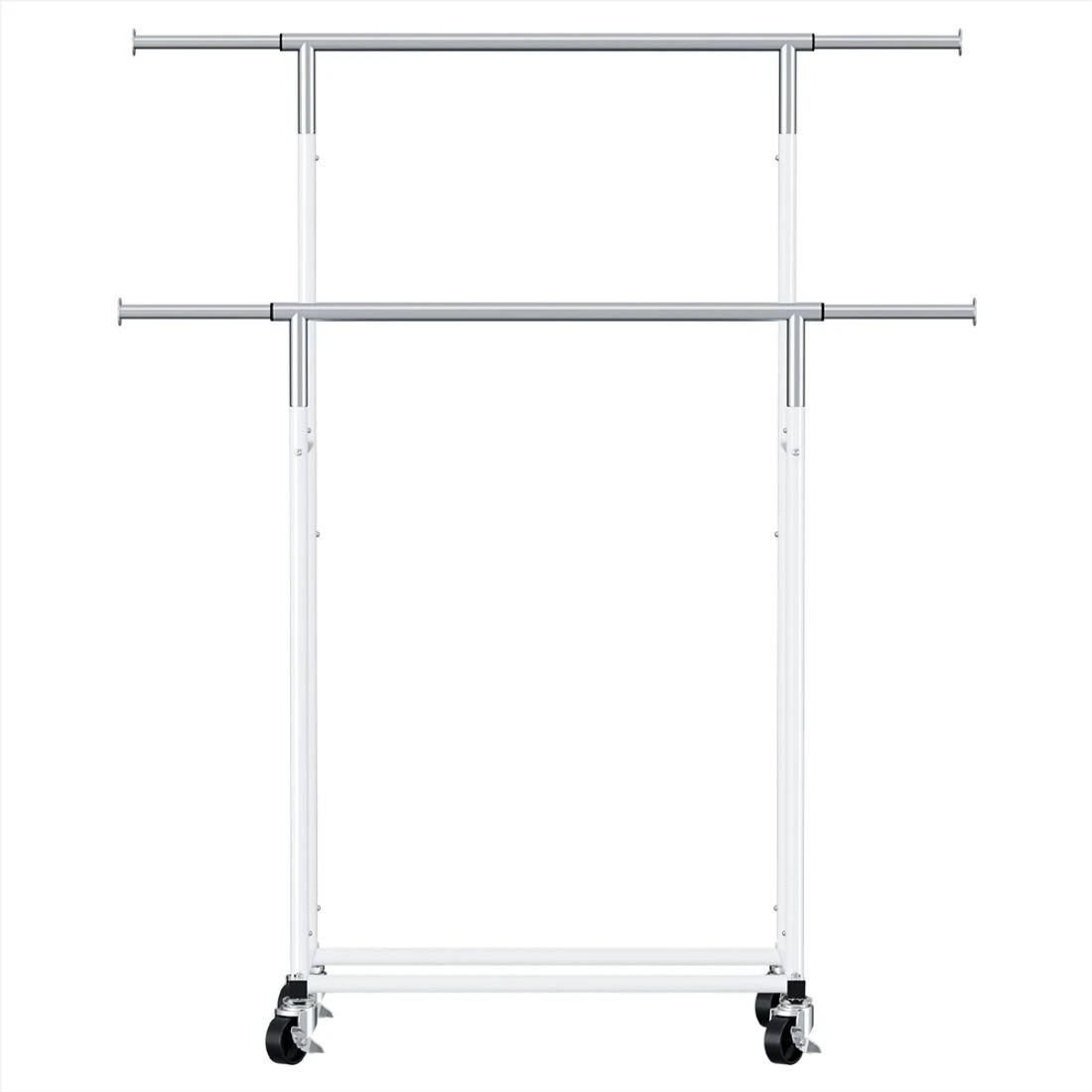 4 Artiss Clothes Rack Double Rod Airer Rail Coat Stand Adjustable Hanger Garment Rack Portable Heavy Duty Wheels - White, 4 of 7