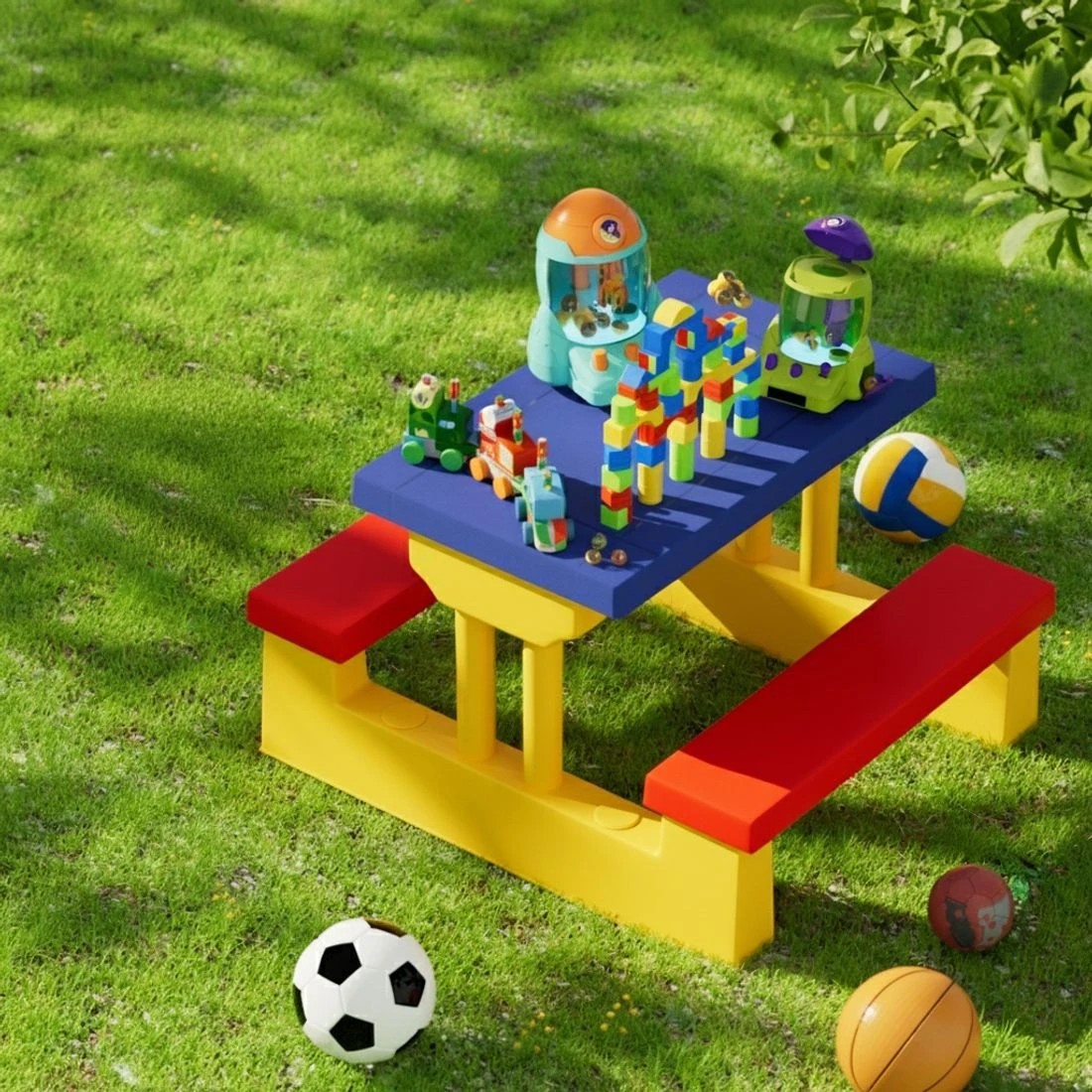 6 Keezi Kids Outdoor Table and Chairs Set Picnic Bench Umbrella Children Indoor - Multi, 6 of 6