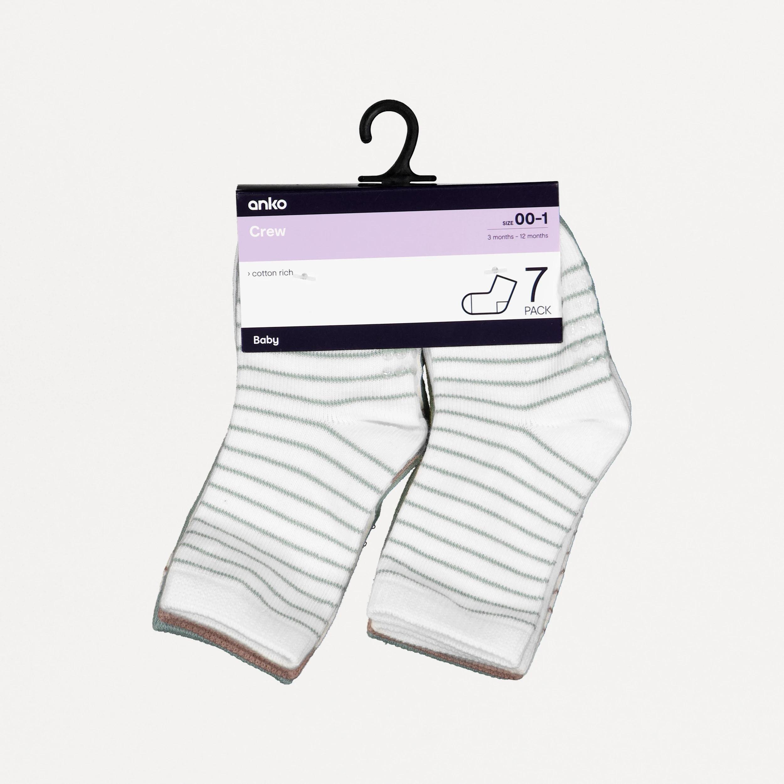 2 7 Pack Crew Socks Grn Stripe, 2 of 2
