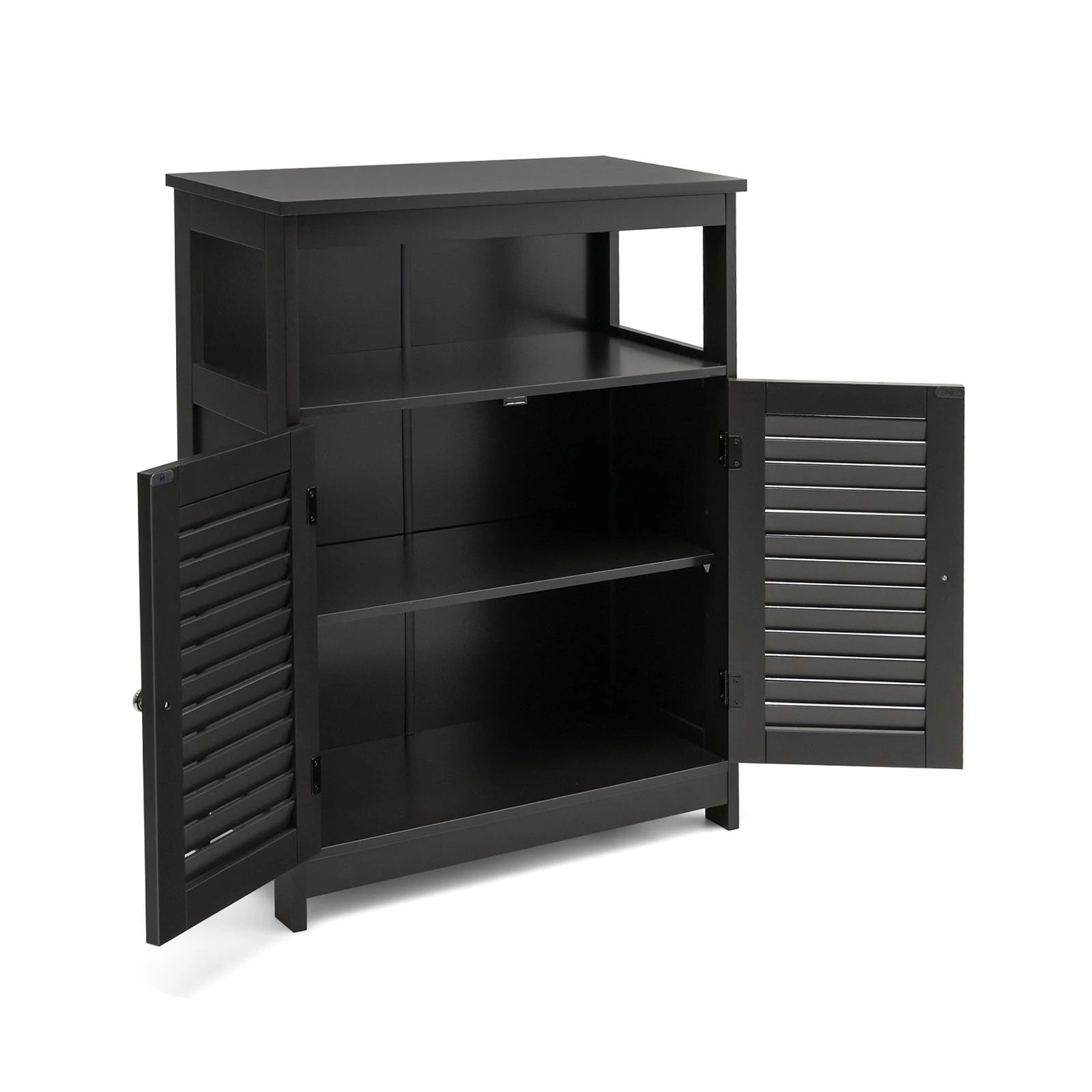 1 Costway Bathroom Storage Cabinet Floor Storage Cupboard w/2 Doors & Open Shelf, 1 of 4