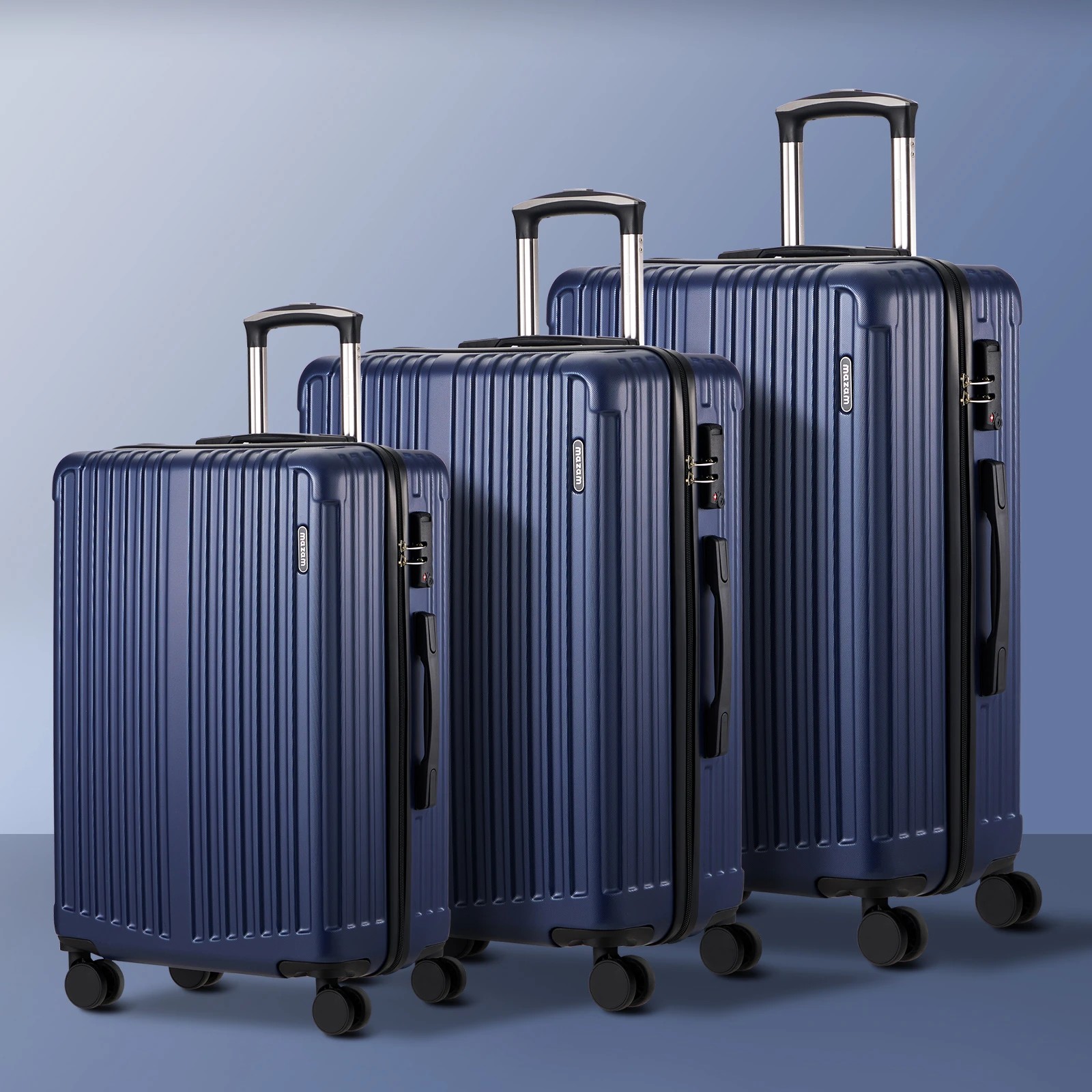 Mazam 3PCS Luggage Suitcase Trolley Set TSA Lock Hard Case - Blue - Kmart