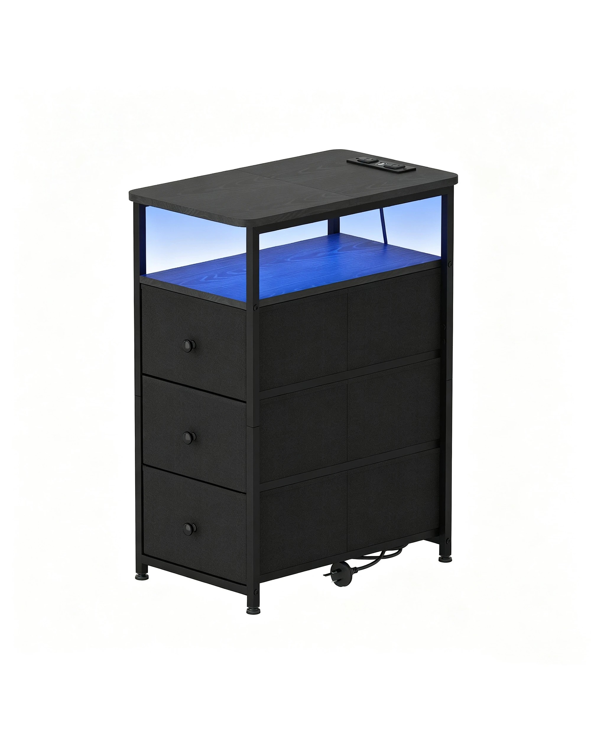 1 Ufurniture LED Narrow Side Table with 3 Drawers Night Stand Sofa End Table - Black, 1 of 7